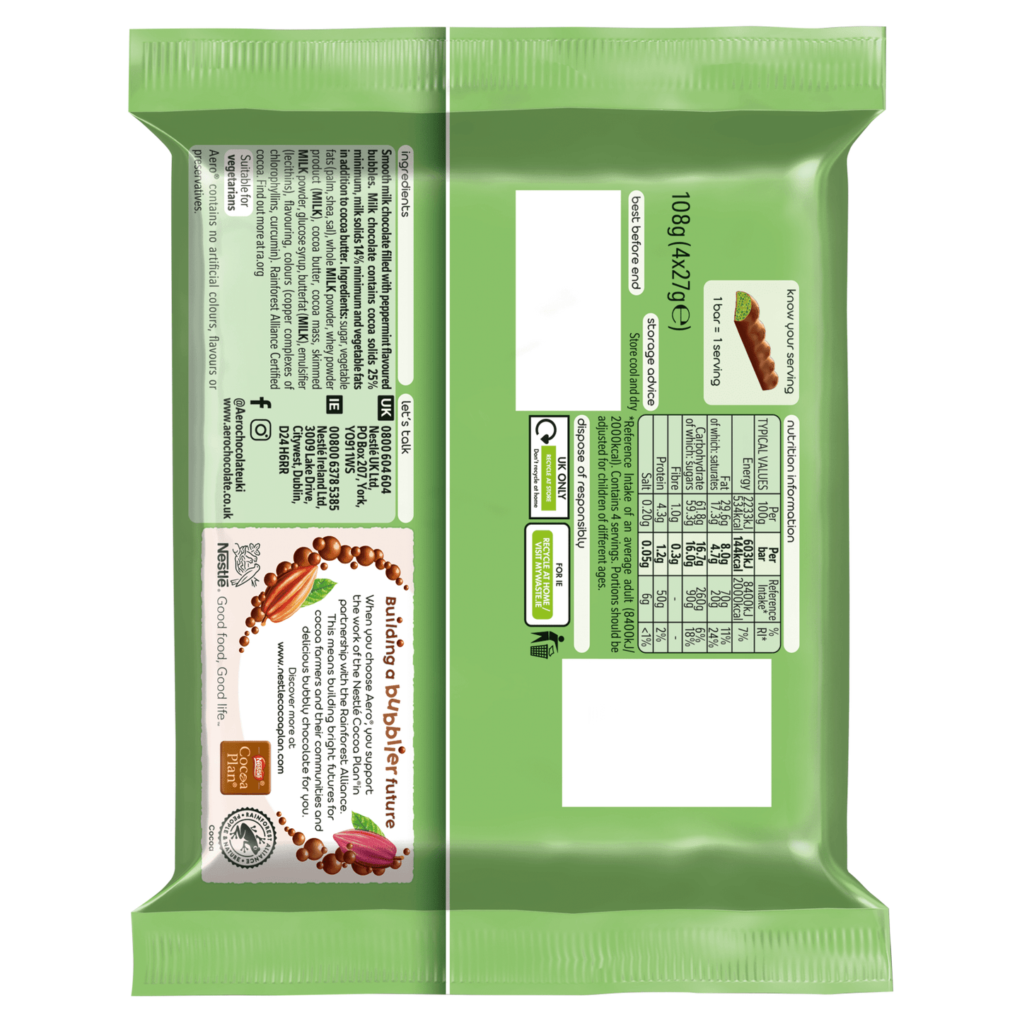 Aero Peppermint Bars 4 x 27g (108g) - UK Food & Drink - 7613034919625