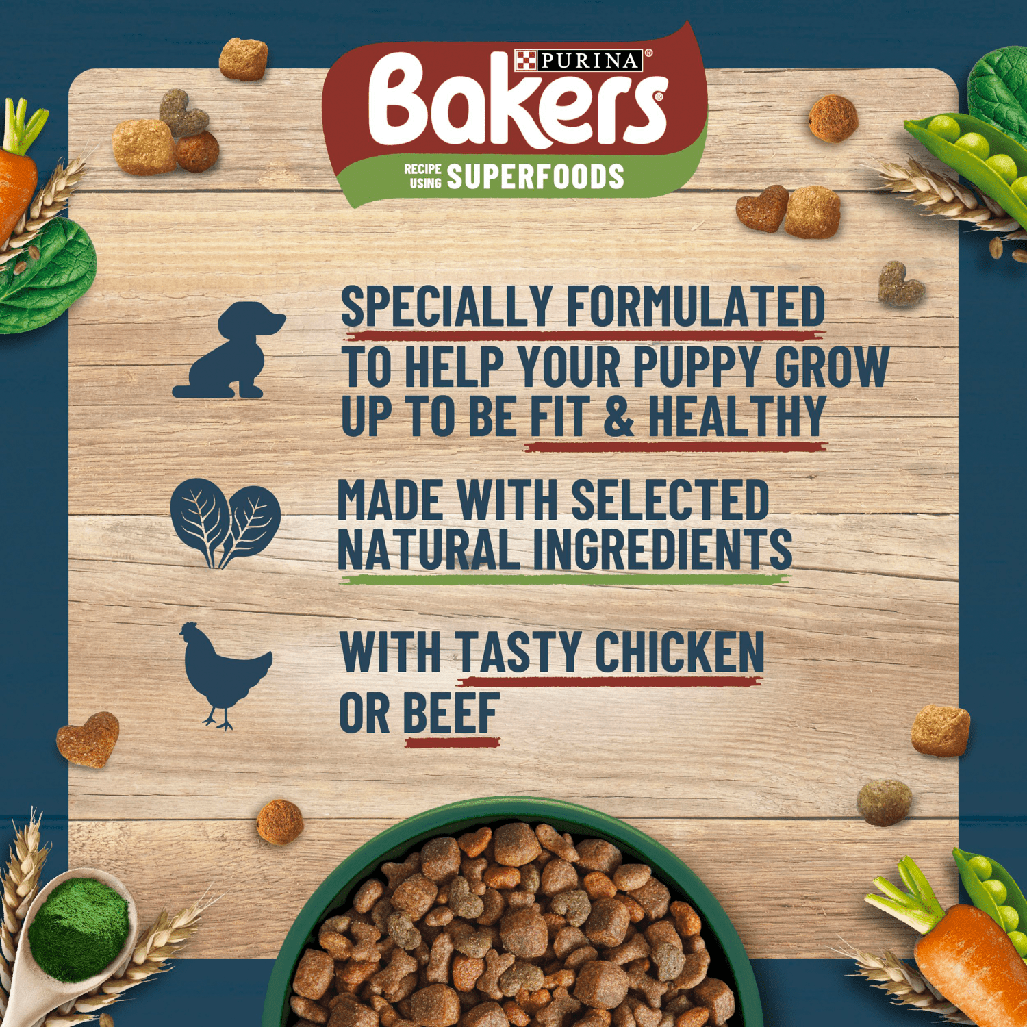 BAKERS Puppy Chicken with Vegetables Dry Dog Food 1.1kg - UK Food & Drink - 7613036288606