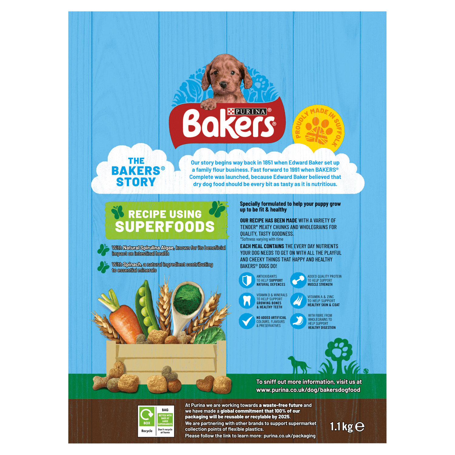 BAKERS Puppy Chicken with Vegetables Dry Dog Food 1.1kg - UK Food & Drink - 7613036288606
