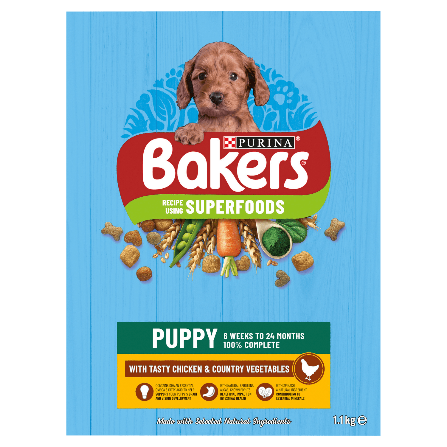 BAKERS Puppy Chicken with Vegetables Dry Dog Food 1.1kg - UK Food & Drink - 7613036288606