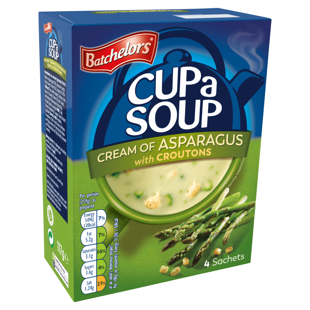 Batchelors Cup a Soup Cream of Asparagus with Croutons 4 Sachets 117g - UK Food & Drink - 5000175409061