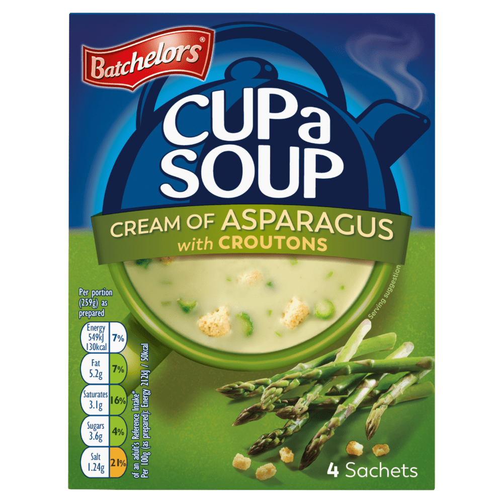 Batchelors Cup a Soup Cream of Asparagus with Croutons 4 Sachets 117g - UK Food & Drink - 5000175409061