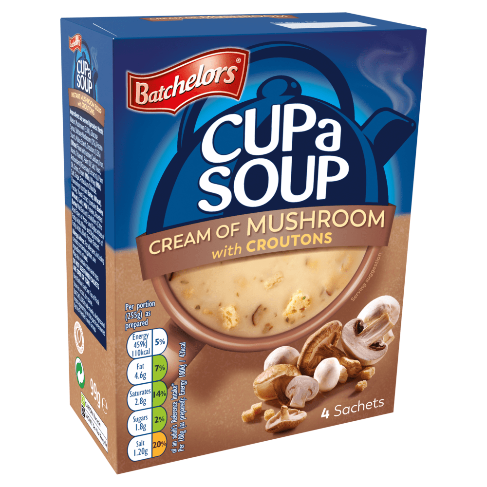 Batchelors Cup a Soup Cream of Mushroom with Croutons 4 Sachets 99g - UK Food & Drink - 5000175409030