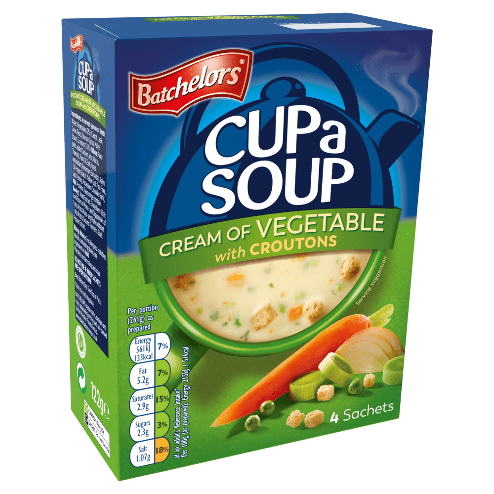 Batchelors Cup a Soup Cream of Vegetable with Croutons 4 Sachets 122g - UK Food & Drink - 5000175409078