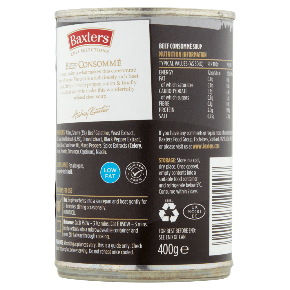 Baxters Chef Selections Beef Consommé with Cask Aged Sherry 400g - UK Food & Drink - 5012427109407
