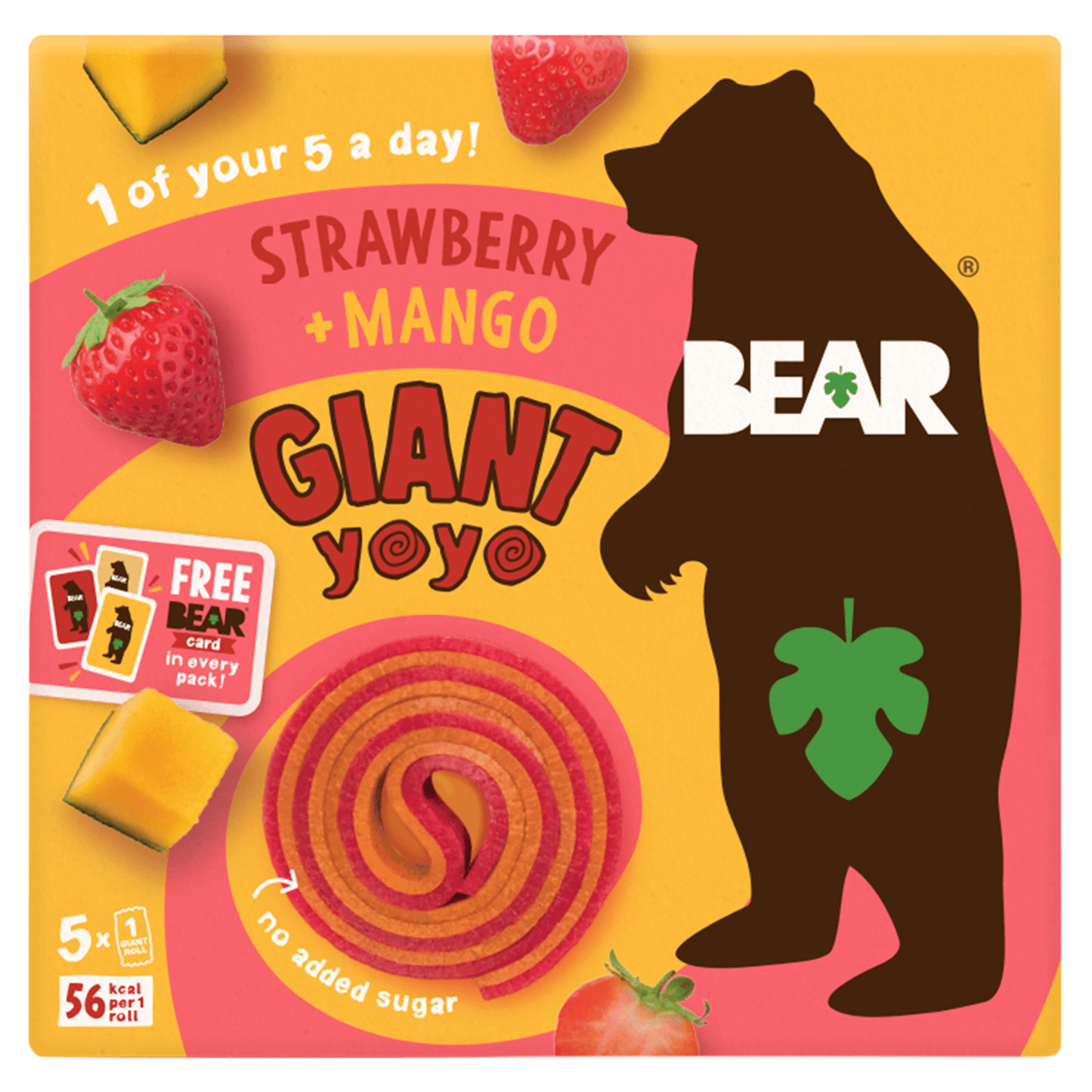 Bear Real Fruit Giant Yoyo Strawberry & Mango 5 x 20g - UK Food & Drink - 5060139435277