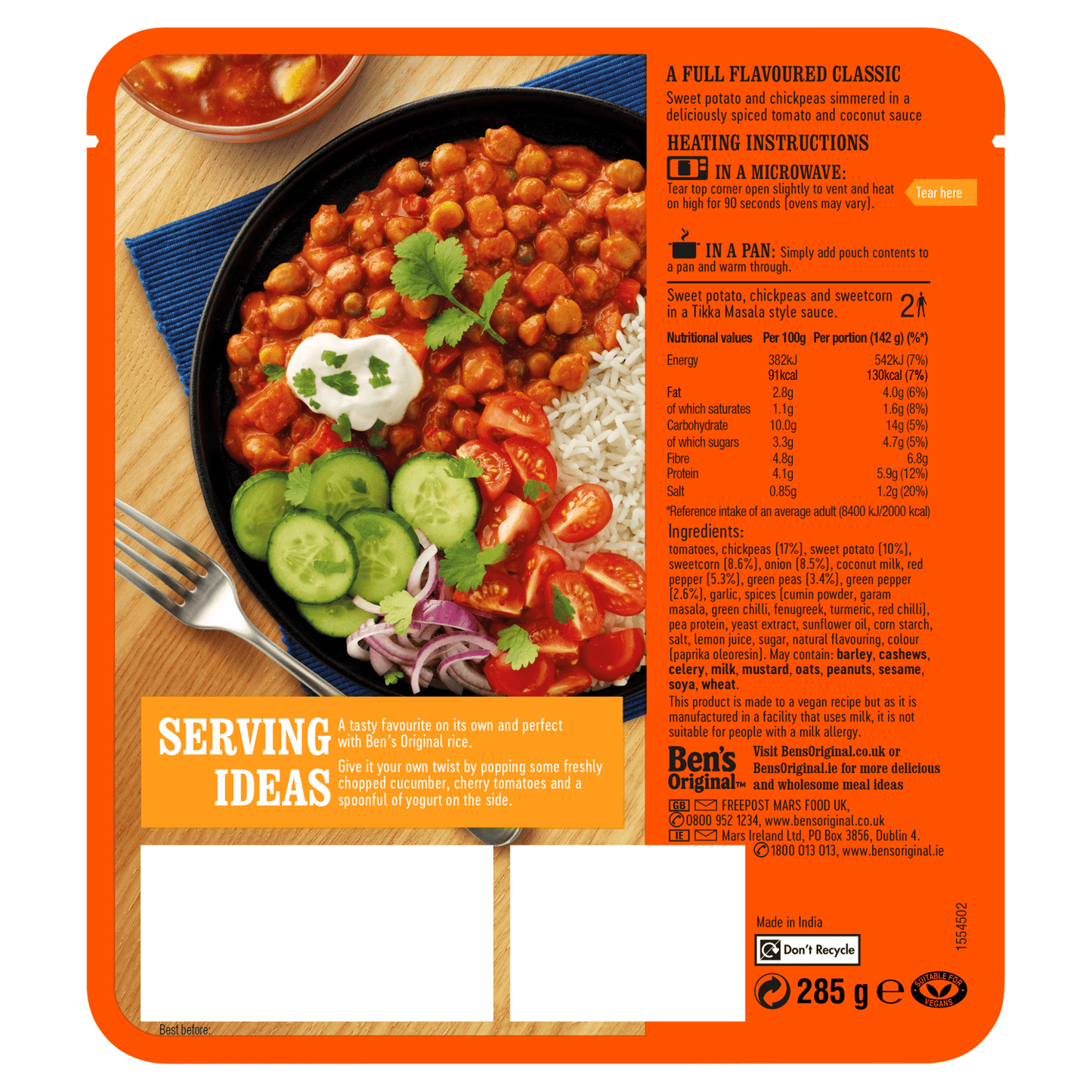 Ben's Plant Powered Tikka Masala Sweet Potato & Chickpea 285g - UK Food & Drink - 5010034013544