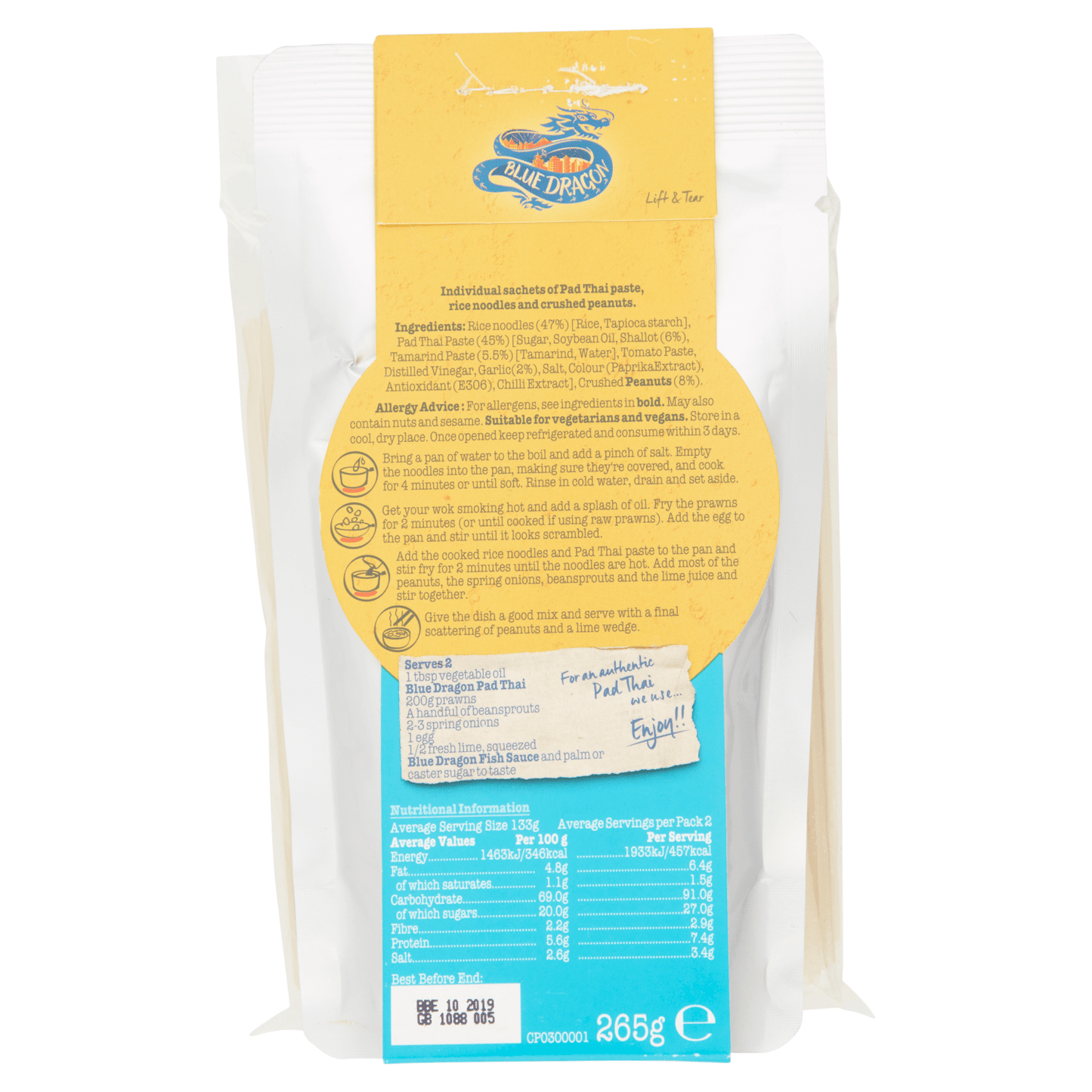 Blue Dragon Pad Thai Noodle Kit 265g - UK Food & Drink - 5010338404772
