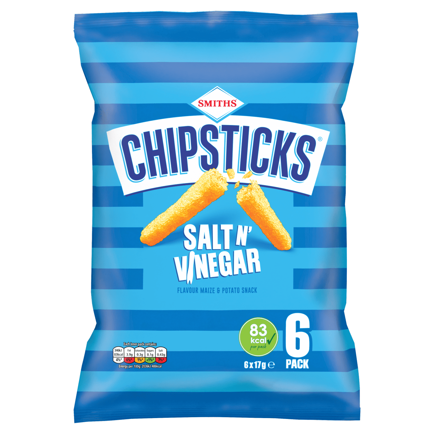 Chipsticks Salt & Vinegar Multipack Crisps 6 x 17g - UK Food & Drink - 5000328027654