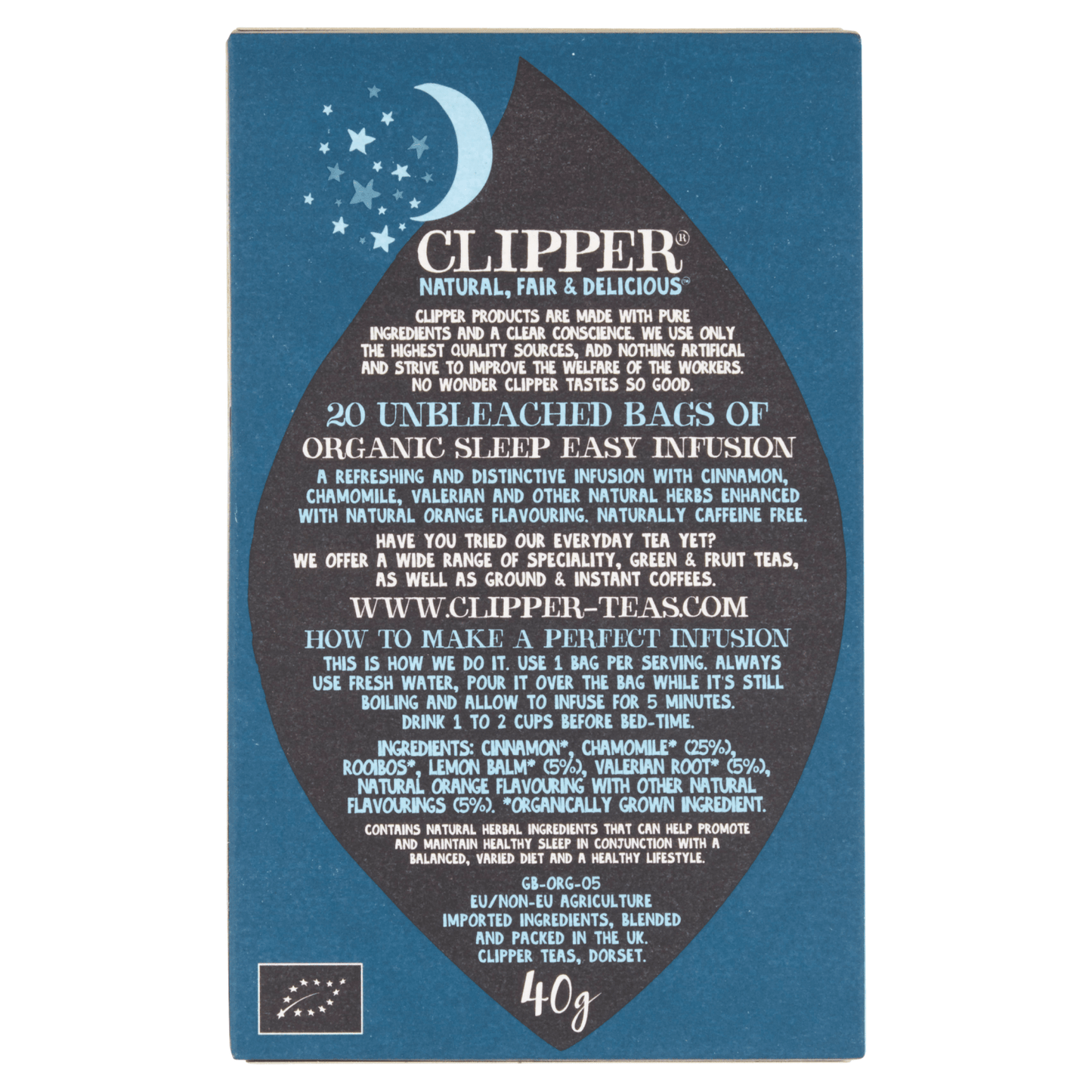 Clipper Organic Sleep Easy Infusion 20 Unbleached Bags 40g - UK Food & Drink - 5021991888175