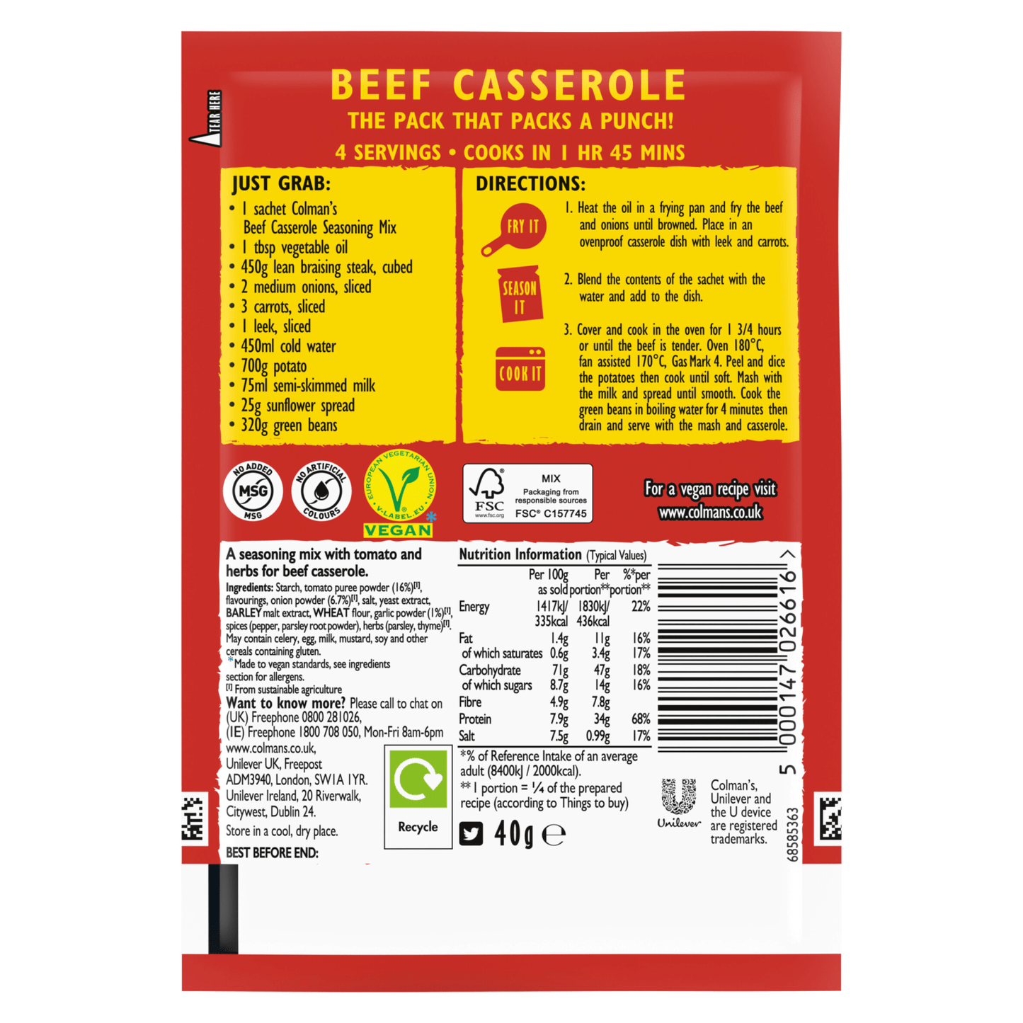 Colman's Beef Casserole Recipe Mix 40g - UK Food & Drink - 5000147026616
