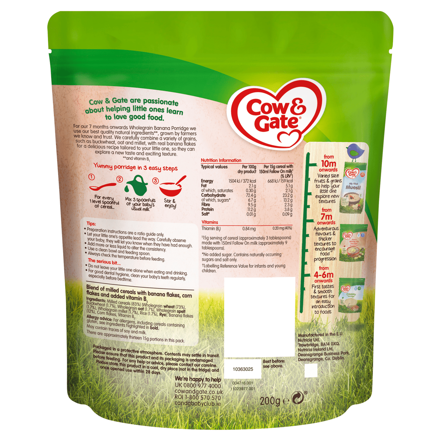 Cow & Gate Banana Wholegrain Porridge Baby Cereal 200g - UK Food & Drink - 3041091431790