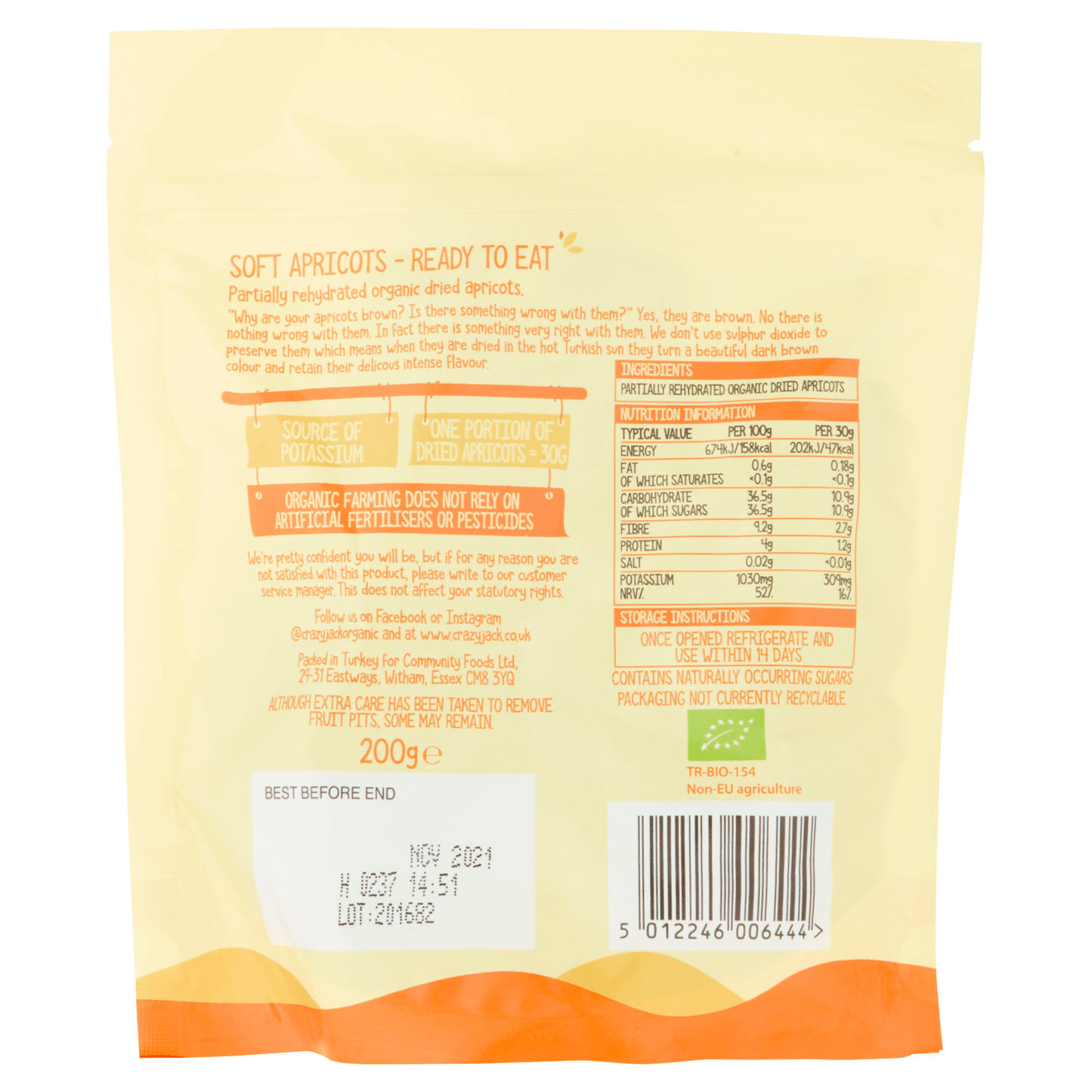 Crazy Jack Organic Soft Apricots 200g - UK Food & Drink - 5012246006444
