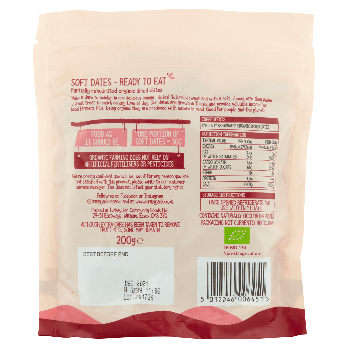 Crazy Jack Organic Soft Dates 200g - UK Food & Drink - 5012246006451