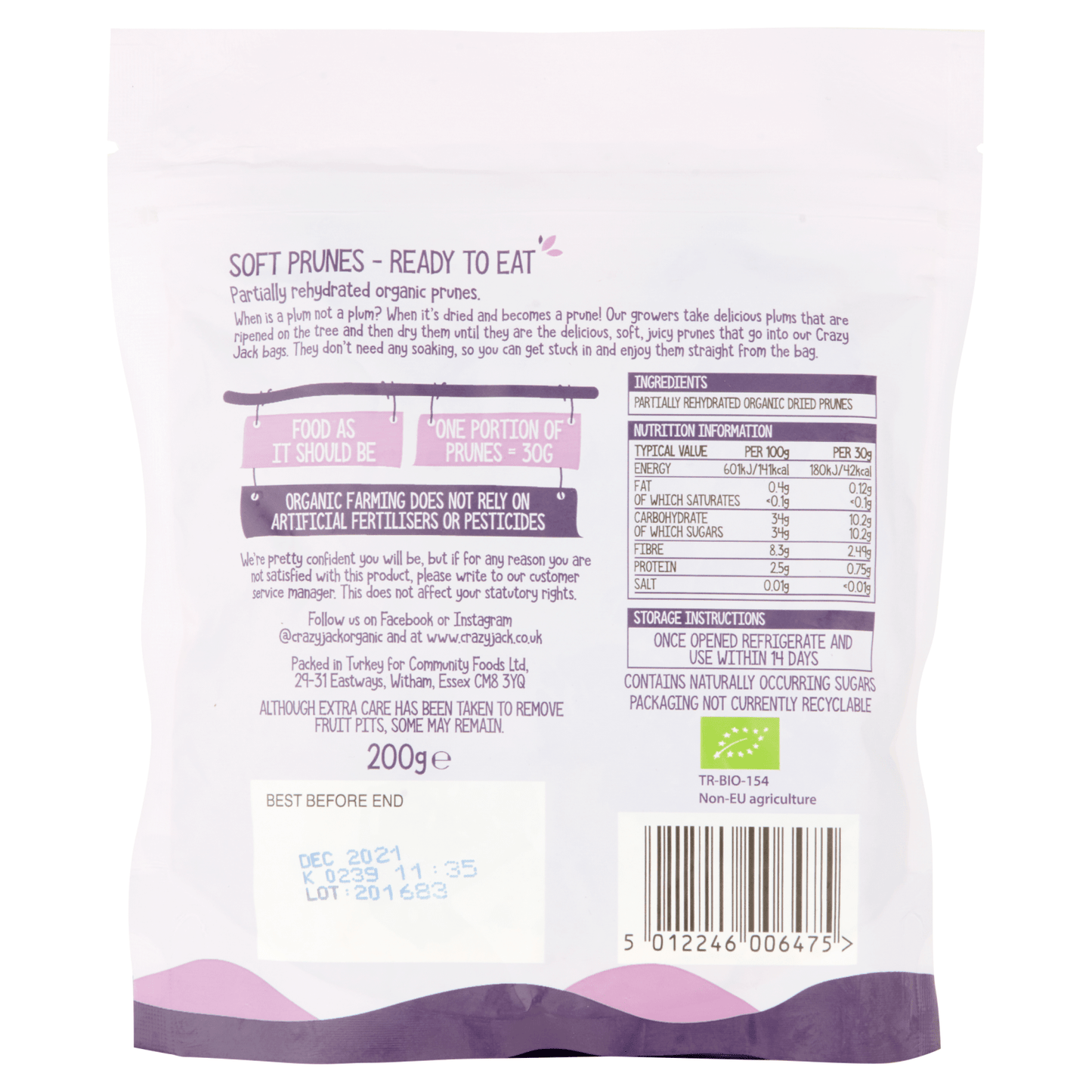 Crazy Jack Organic Soft Prunes 200g - UK Food & Drink - 5012246006475