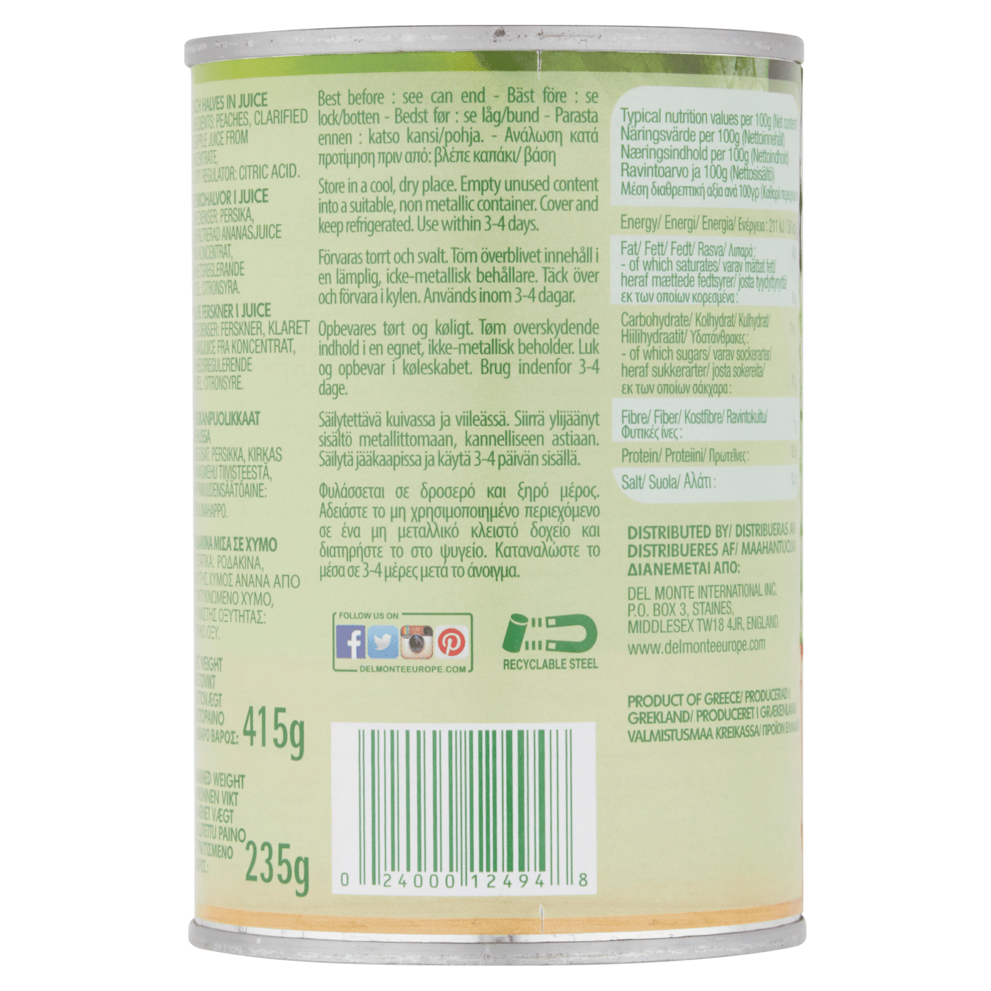 Del Monte Peach Halves in Juice 415g - UK Food & Drink - 24000124948