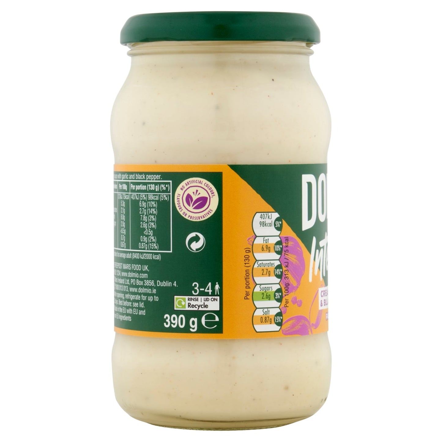 Dolmio Intensify Mild Creamy Garlic & Black Pepper Pasta Sauce 390g - UK Food & Drink - 4002359019357