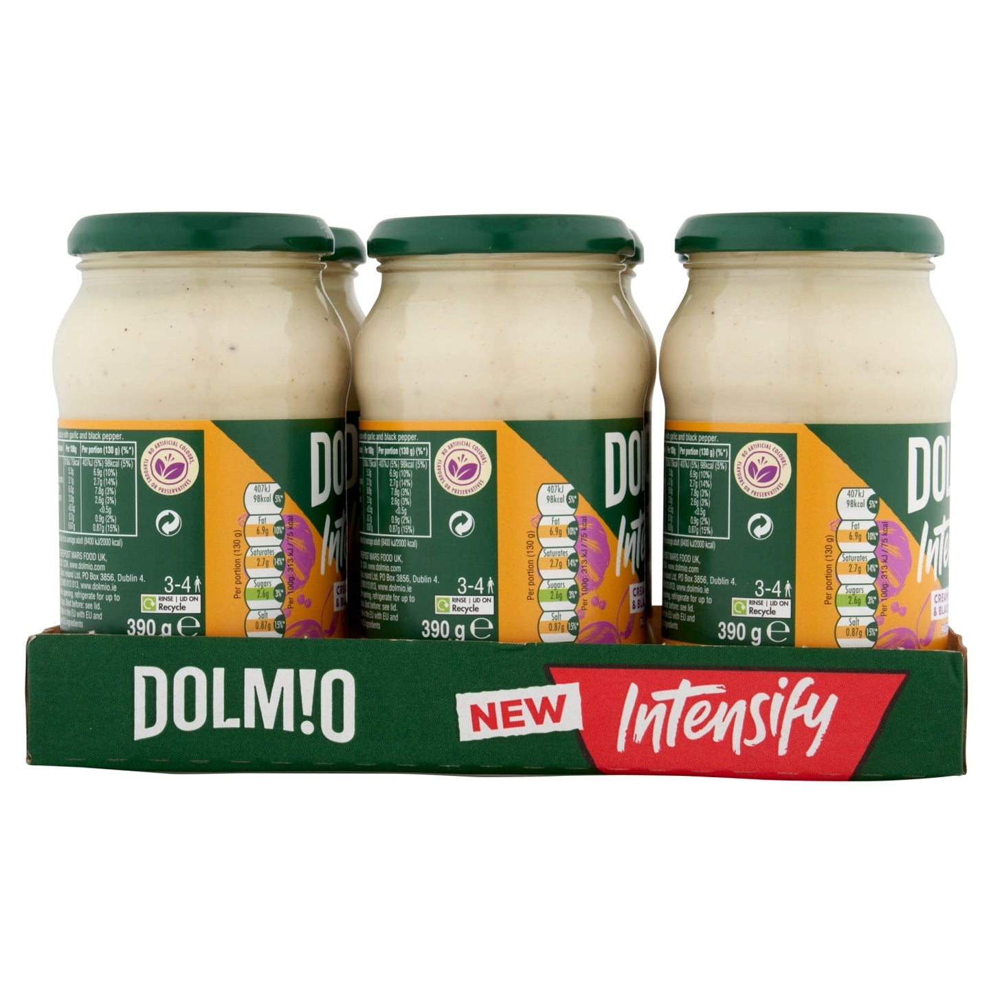 Dolmio Intensify Mild Creamy Garlic & Black Pepper Pasta Sauce 390g - UK Food & Drink - 4002359019357