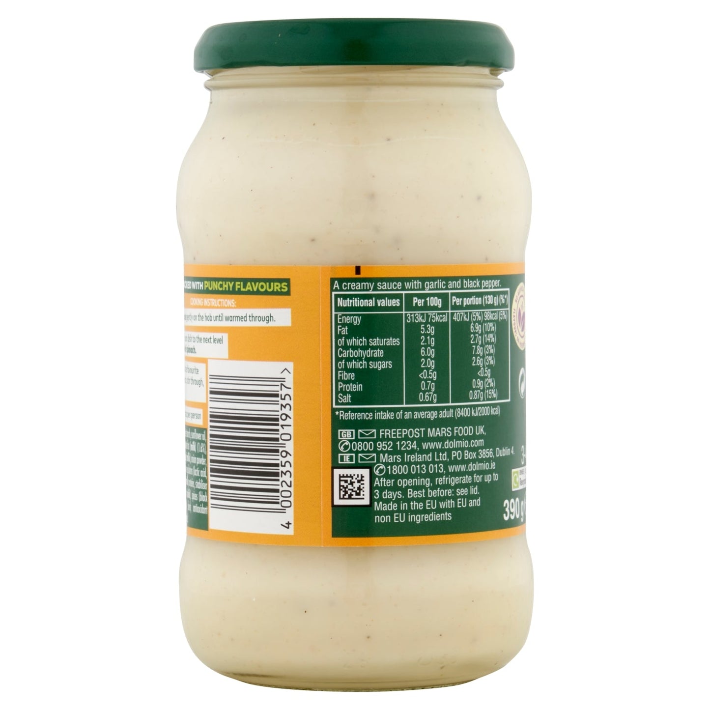 Dolmio Intensify Mild Creamy Garlic & Black Pepper Pasta Sauce 390g - UK Food & Drink - 4002359019357