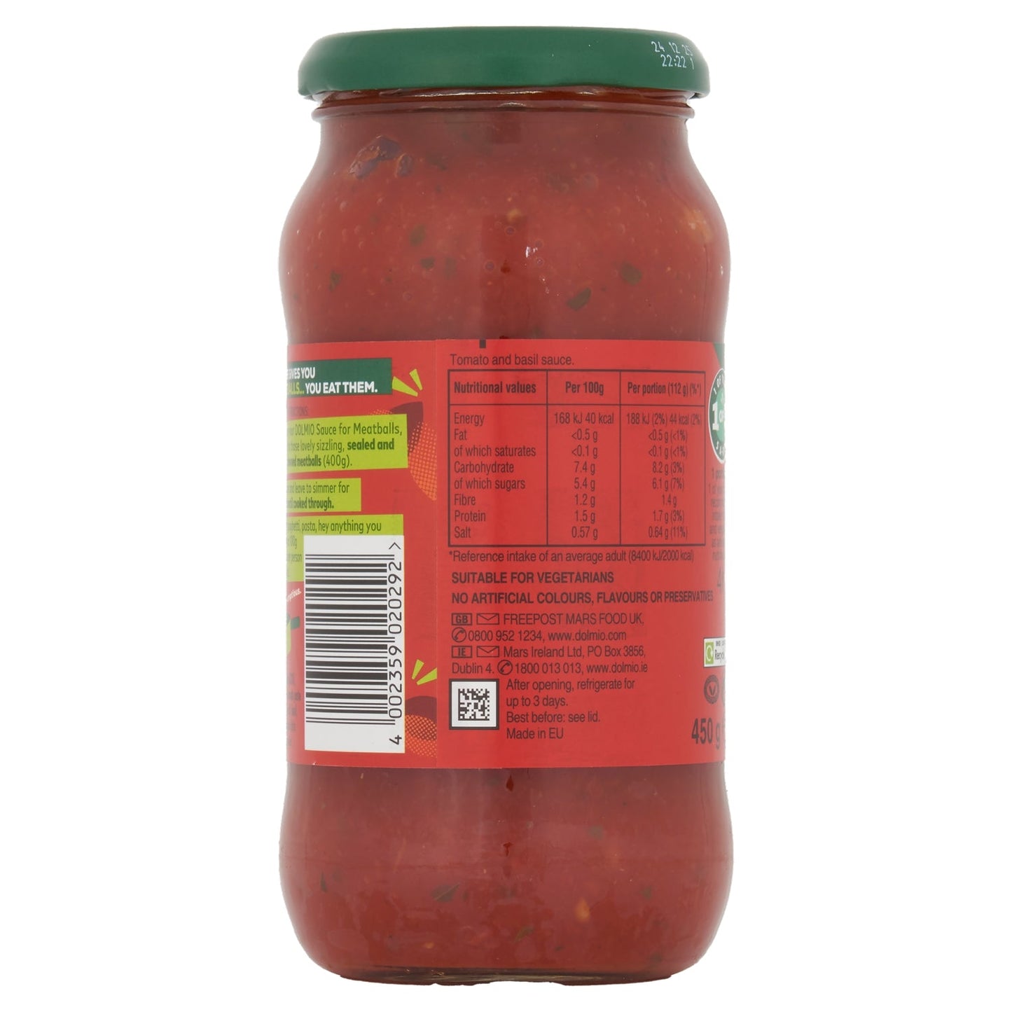 Dolmio Tomato & Basil Sauce for Meatballs 450g - UK Food & Drink - 4002359020292
