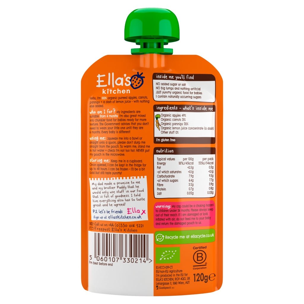 Ella's Kitchen Apples Carrots + Parsnips from 4 Months 120g - UK Food & Drink - 5060107330214