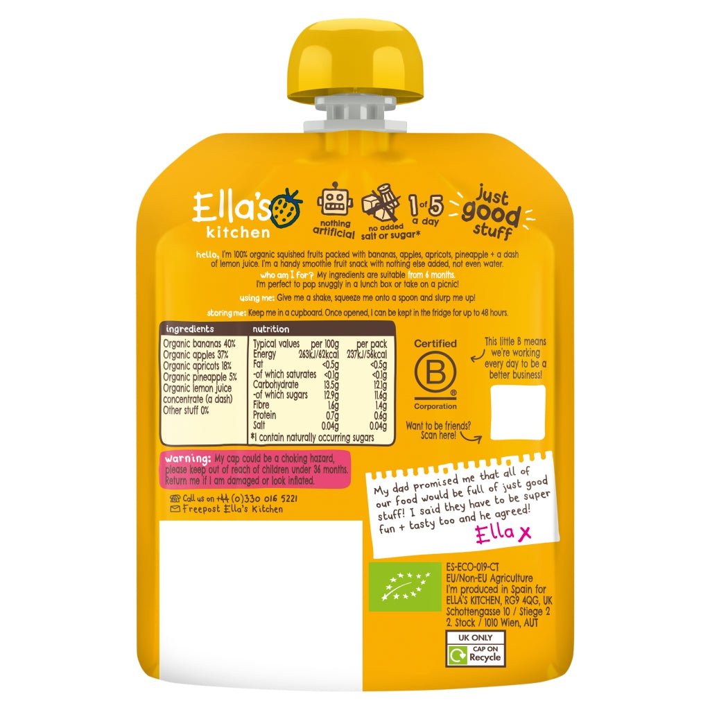 Ella's Kitchen The Yellow One Squished Smoothie Fruits 90g - UK Food & Drink - 5060107330030