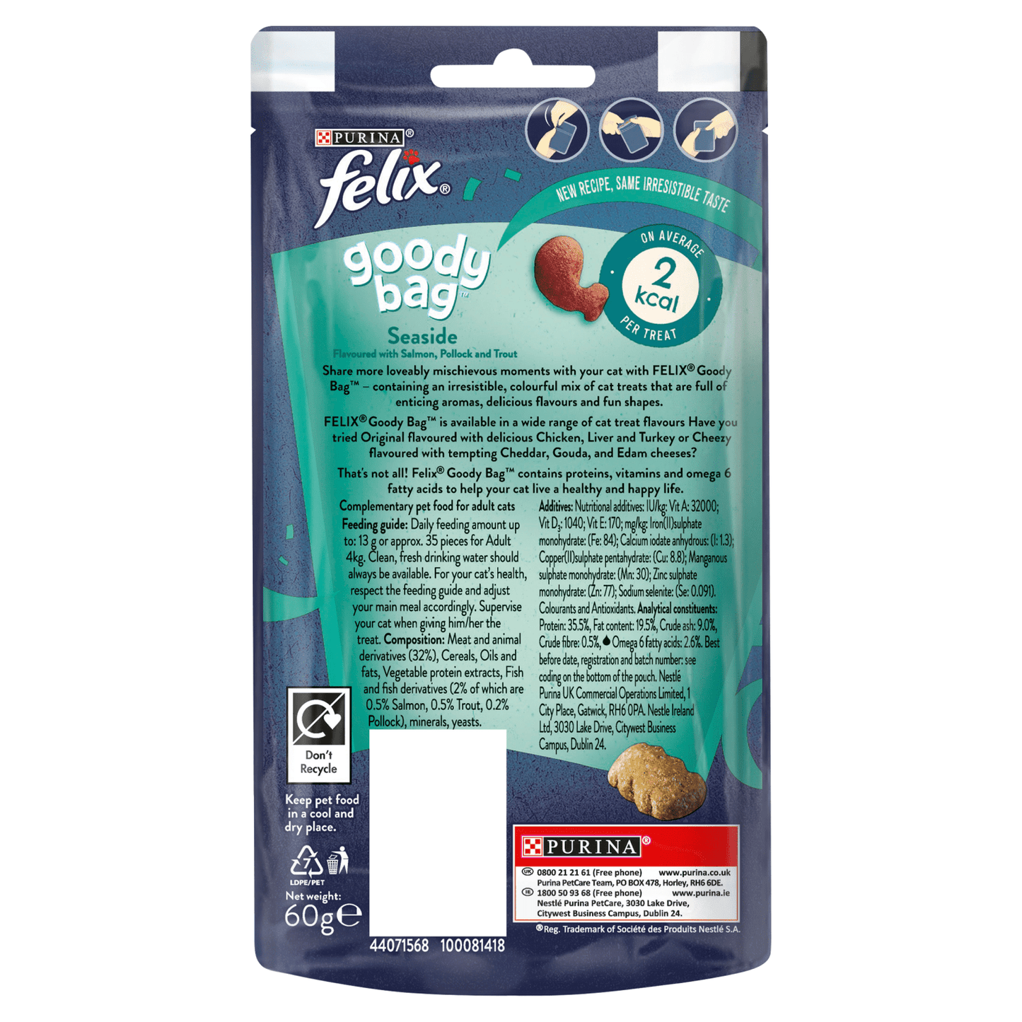 Felix Goody Bag Adult Cat Treats Seaside Mix 60g - UK Food & Drink - 7613033733420