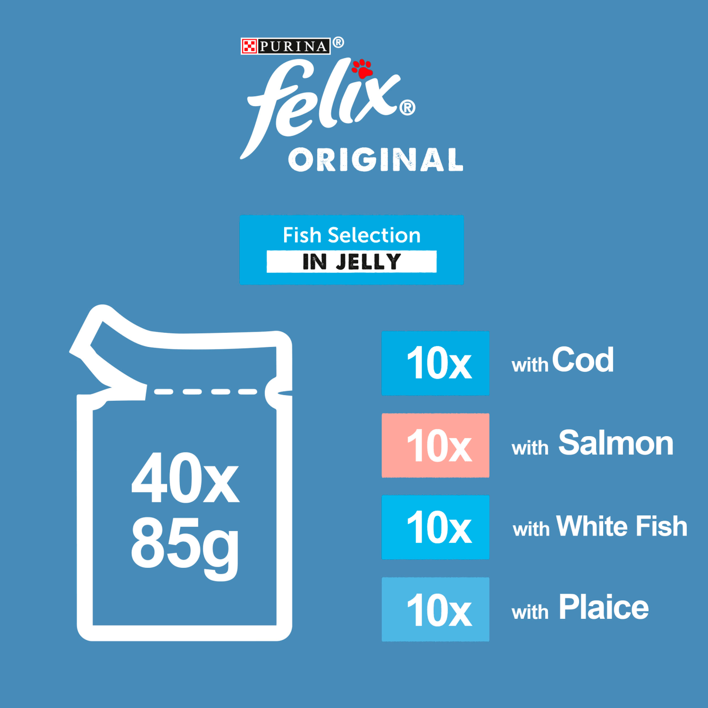 Felix Original Fish Selection in Jelly 40 x 85g (3.4kg) - UK Food & Drink - 8445291014879