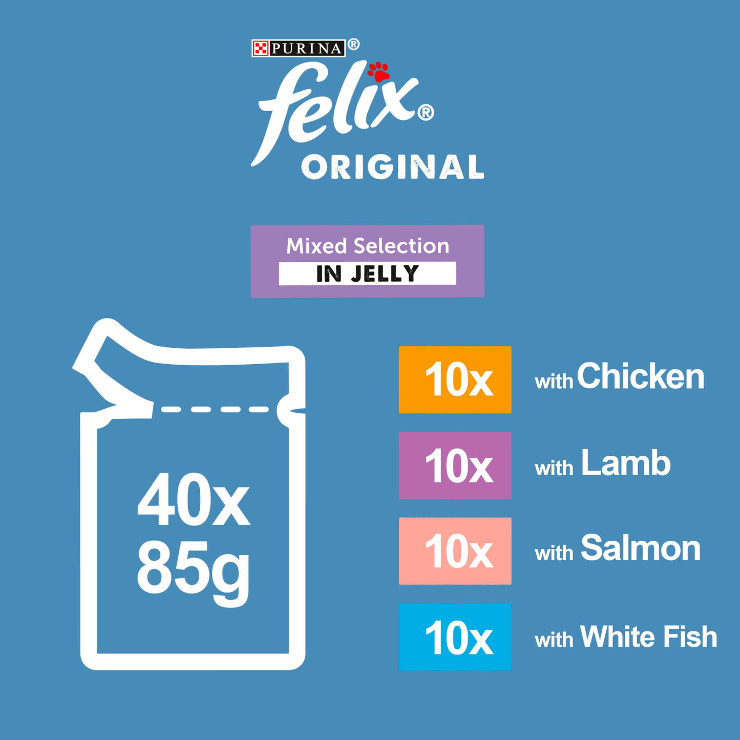 Felix Original Mixed Selection in Jelly 40 x 85g (3.4kg) - UK Food & Drink - 8445291027435