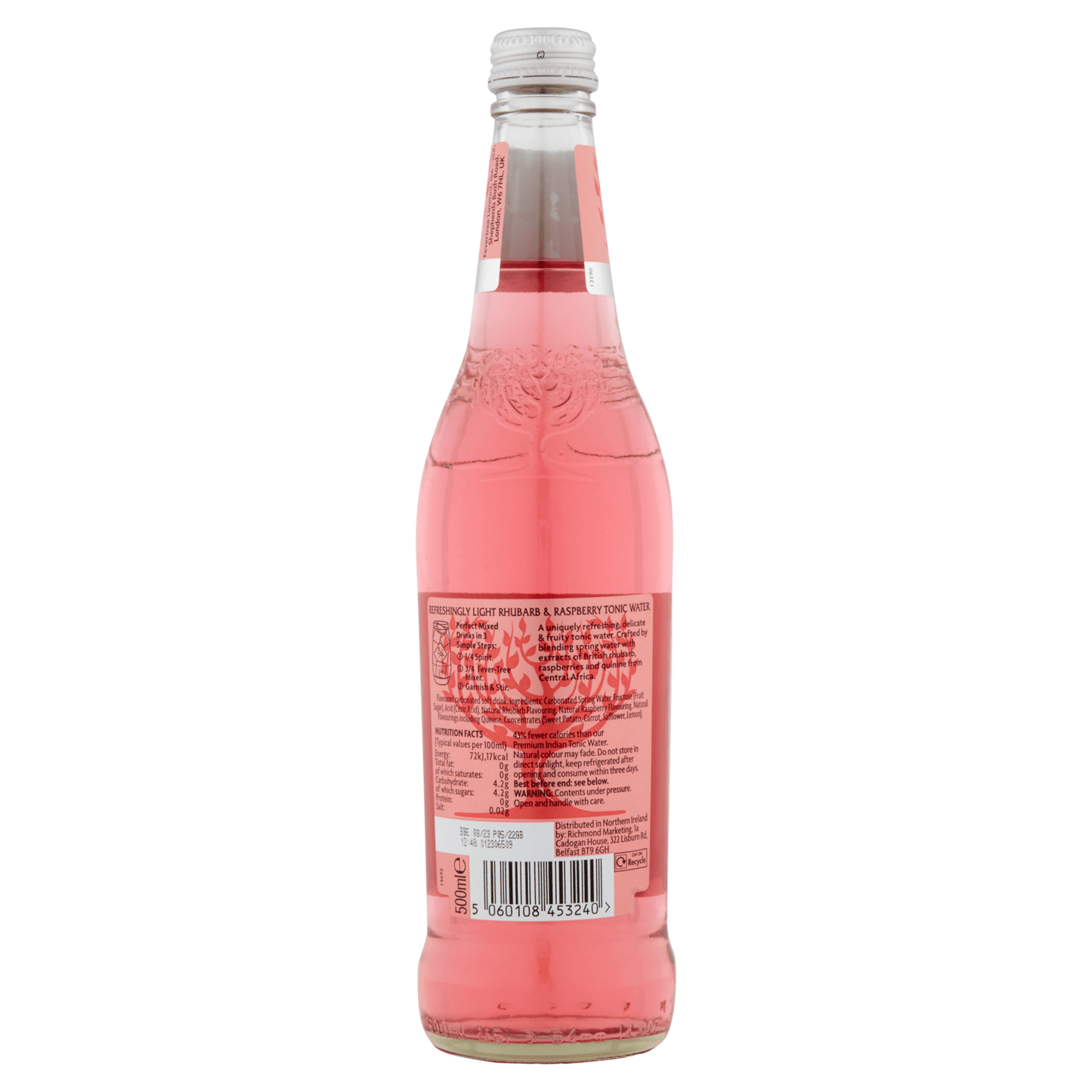 Fever - Tree Rhubarb & Raspberry Tonic Water 500ml - UK Food & Drink - 5060108453240