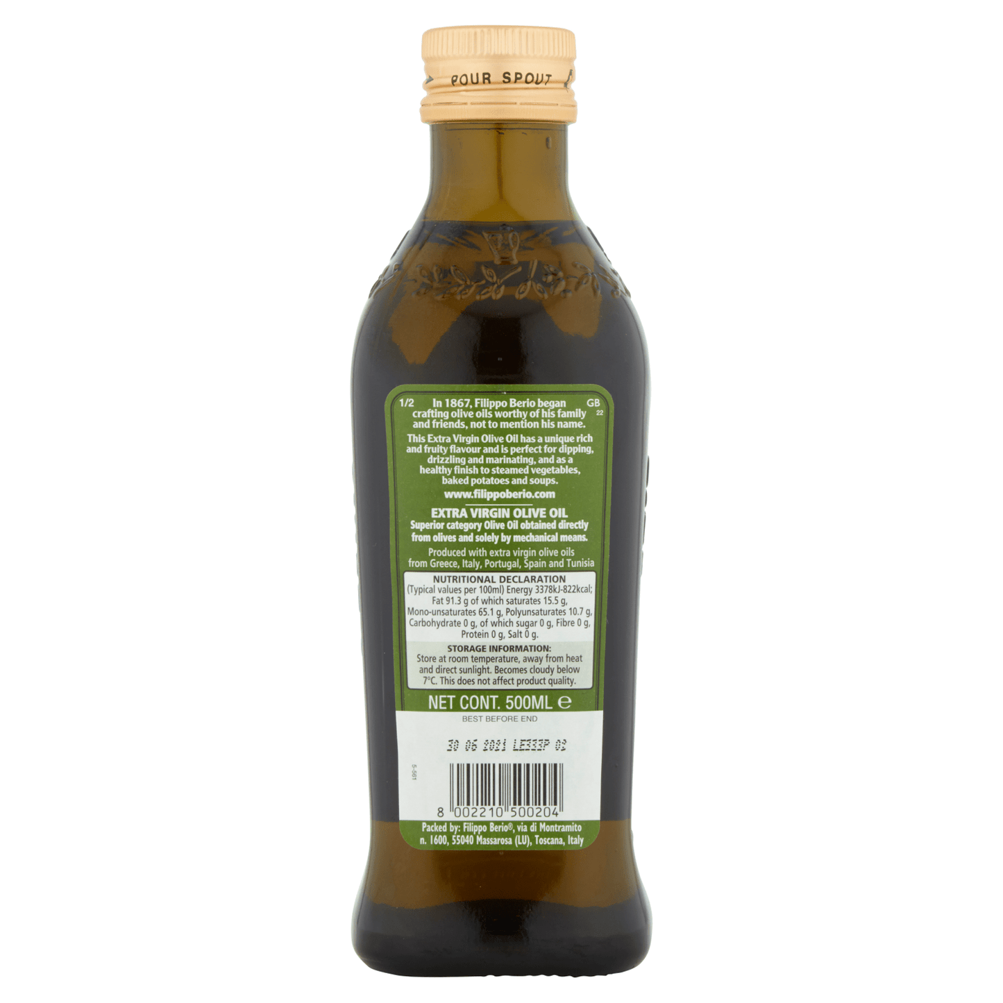 Filippo Berio Extra Virgin Olive Oil 500ml - UK Food & Drink - 8002210500204