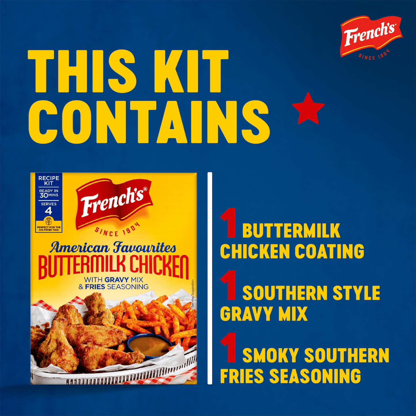 French's American Favourites Buttermilk Chicken with Gravy Mix & Fries Seasoning Recipe Kit 85g - UK Food & Drink - 41500012988