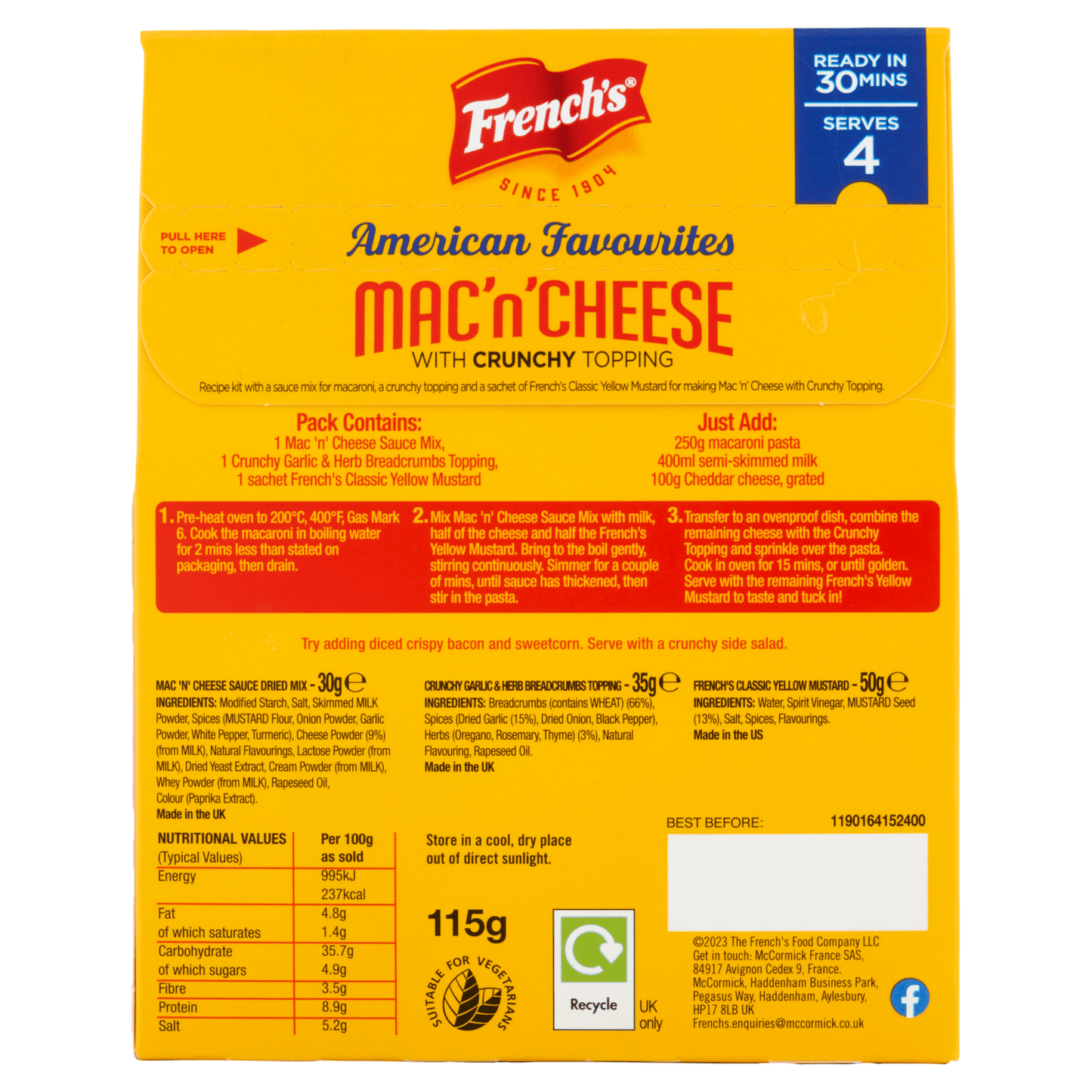 French's American Favourites Mac 'n' Cheese with Crunchy Topping Recipe Kit 115g - UK Food & Drink - 41500012971