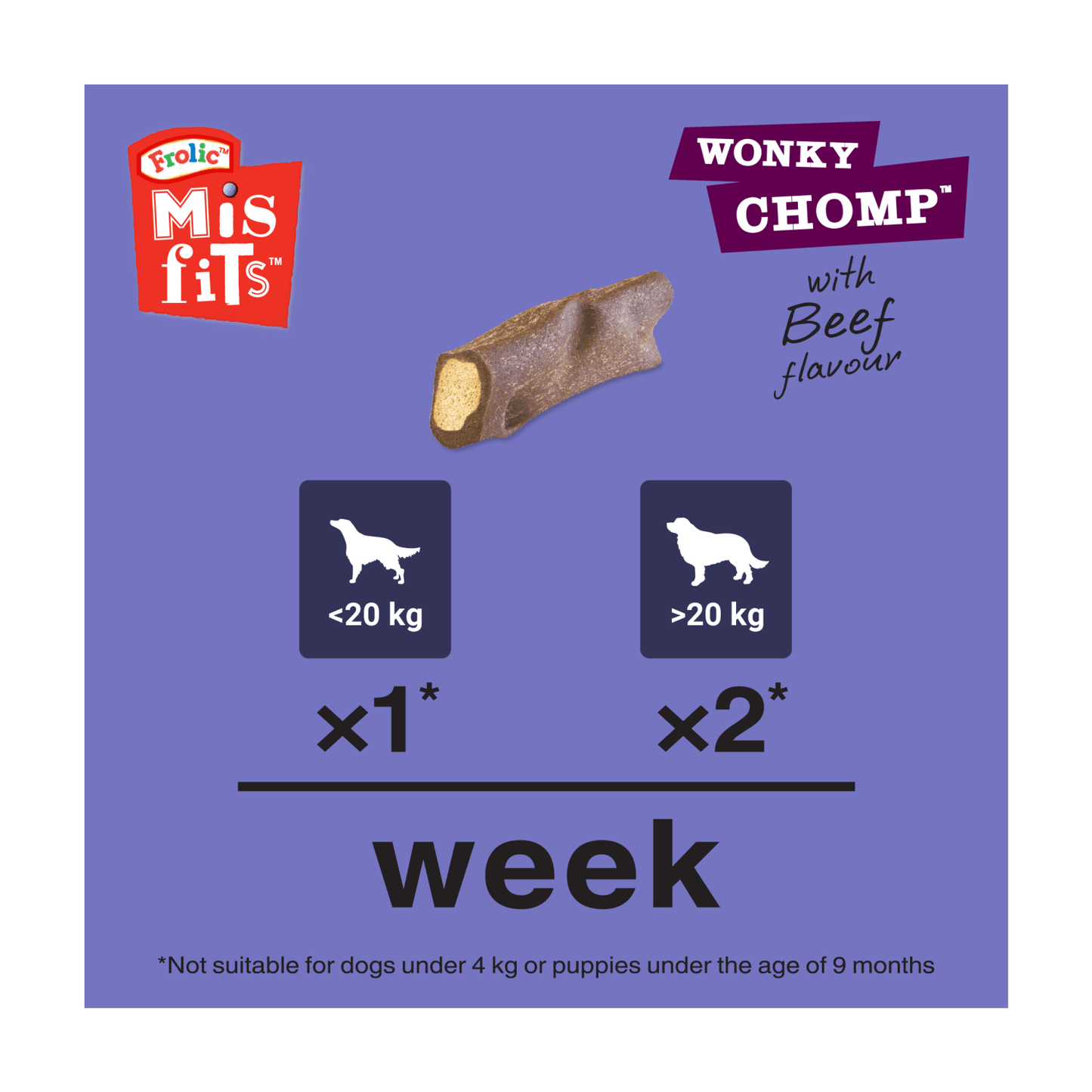 Frolic Misfits Wonky Chomp Adult Medium Dog Treats Beef 2 Stick 170g - UK Food & Drink - 5998749119020