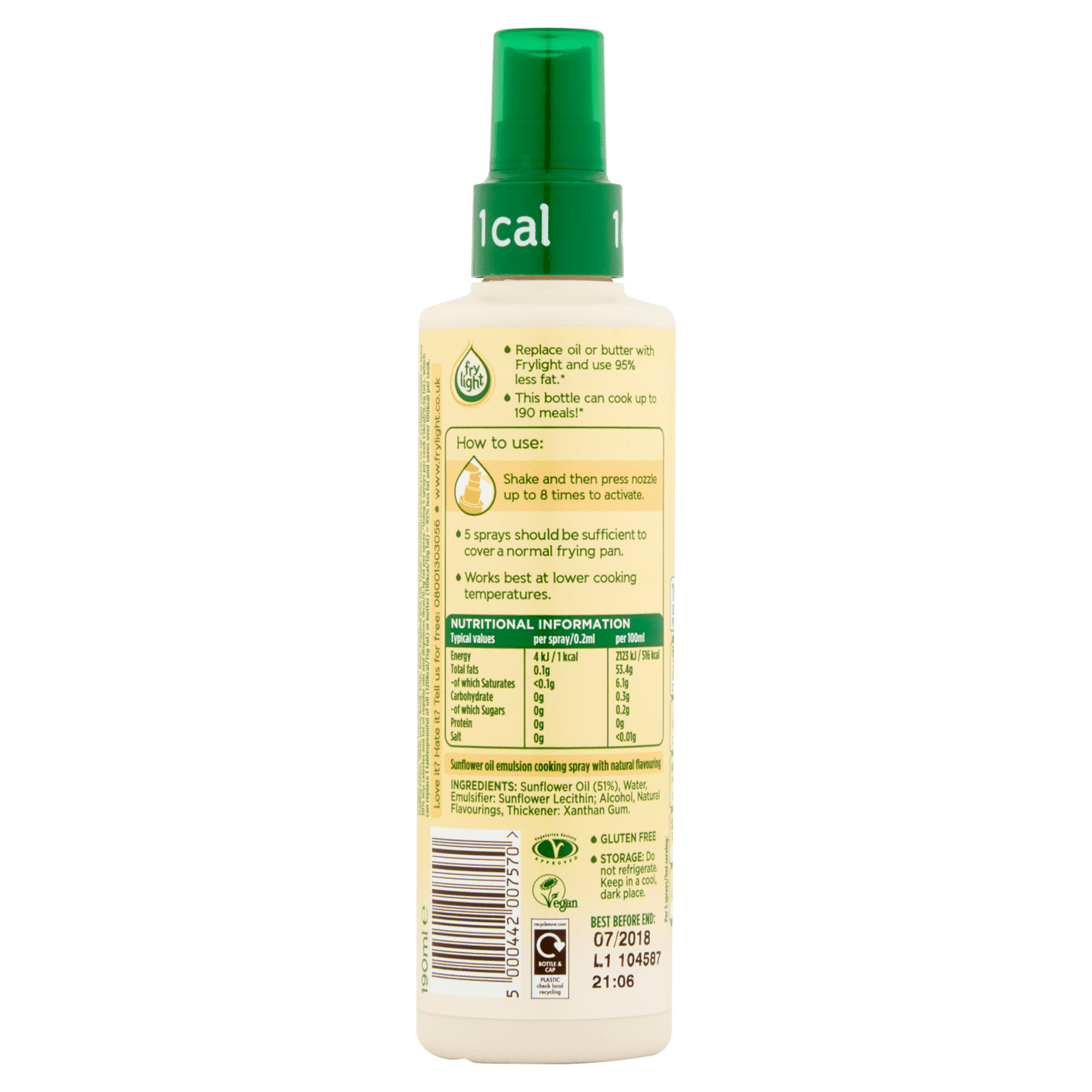 Frylight 1 Cal Butter Flavour Cooking Spray 190ml - UK Food & Drink - 5000442007570