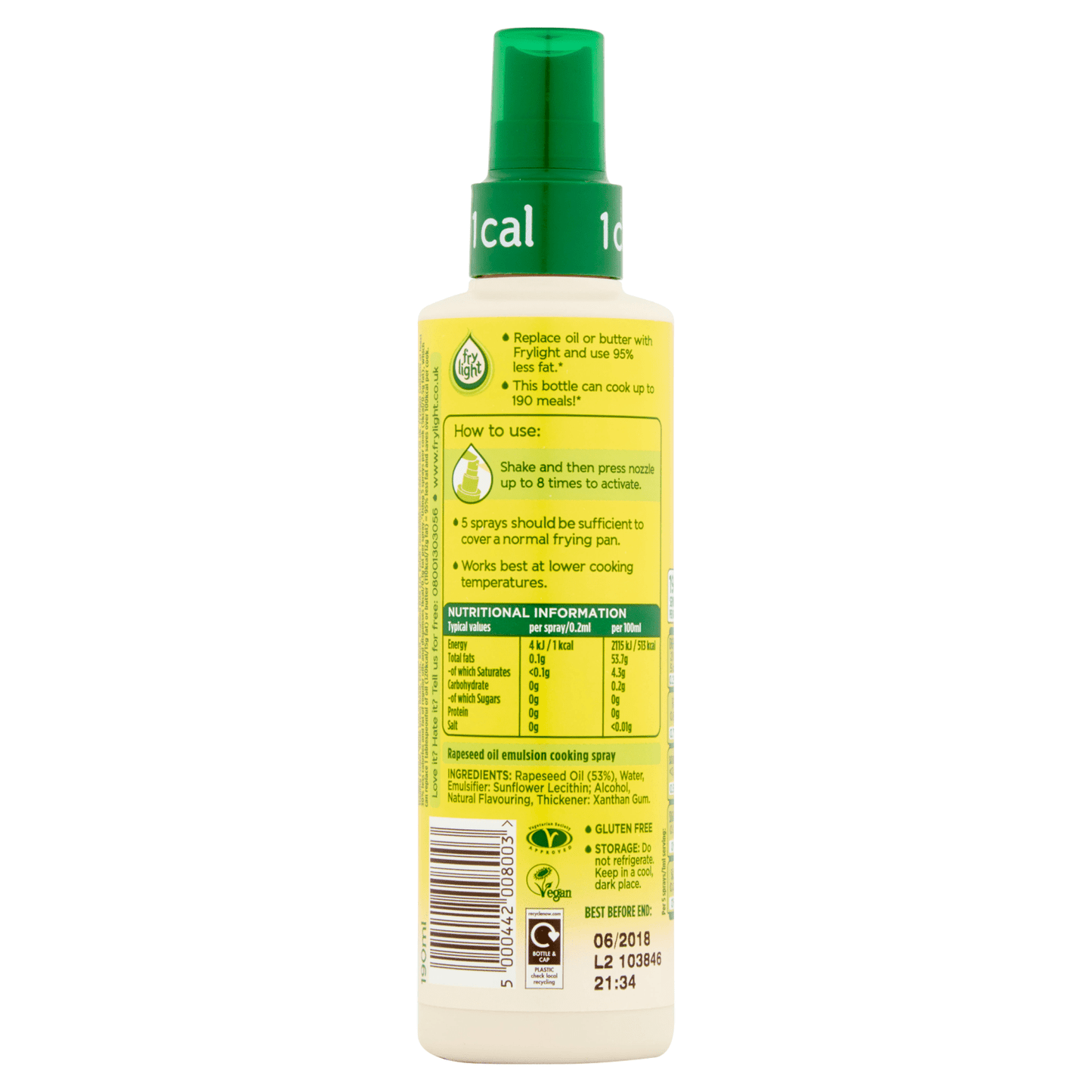 Frylight 1 Cal Rapeseed Oil Cooking Spray 190ml - UK Food & Drink - 5000442008003