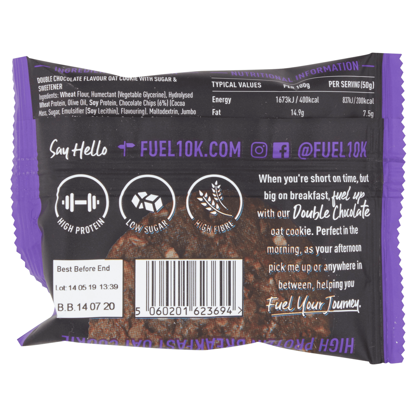 FUEL10K Double Chocolate Oat Cookie 50g - UK Food & Drink - 5060201623694