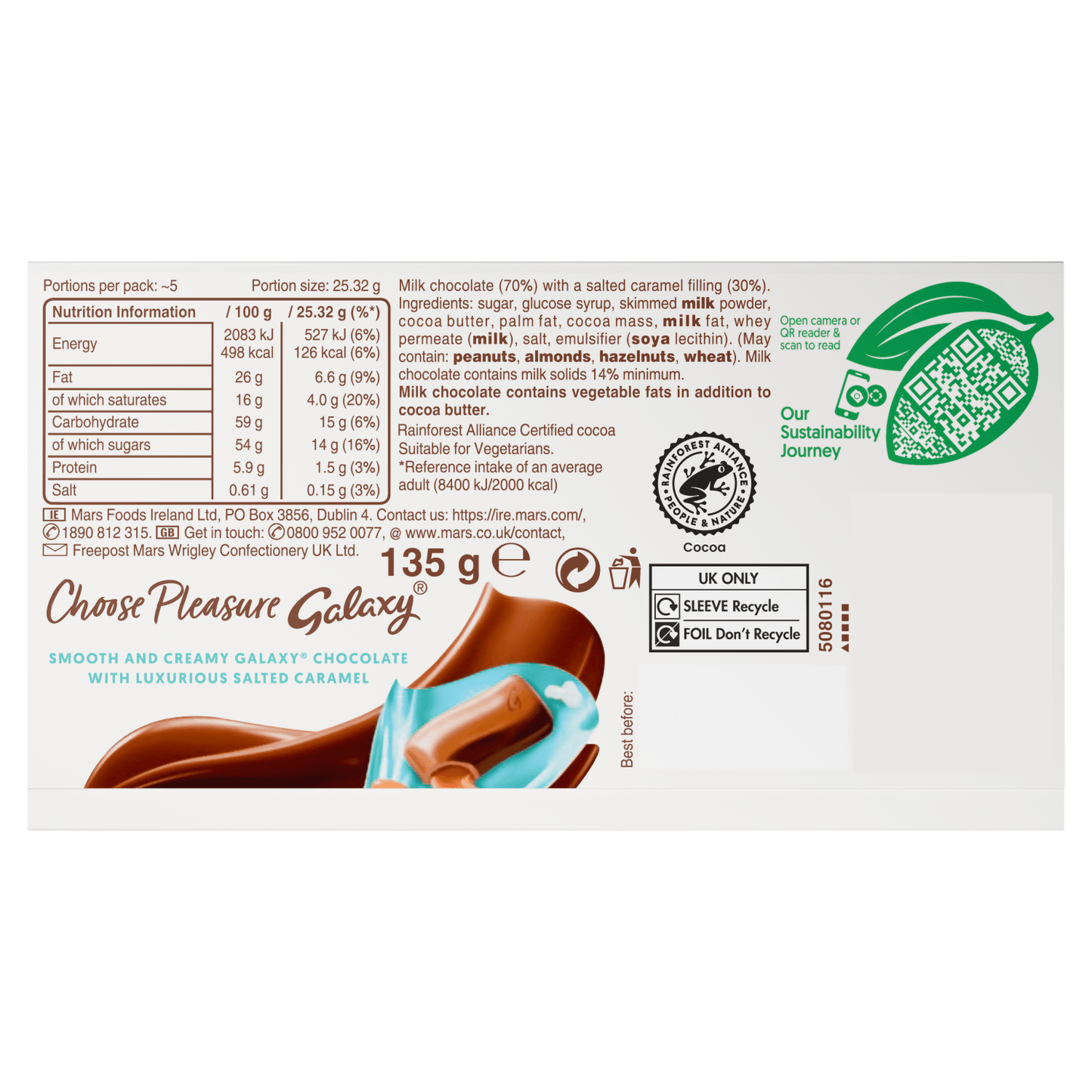 Galaxy Salted Caramel 135g - UK Food & Drink - 5900951313240