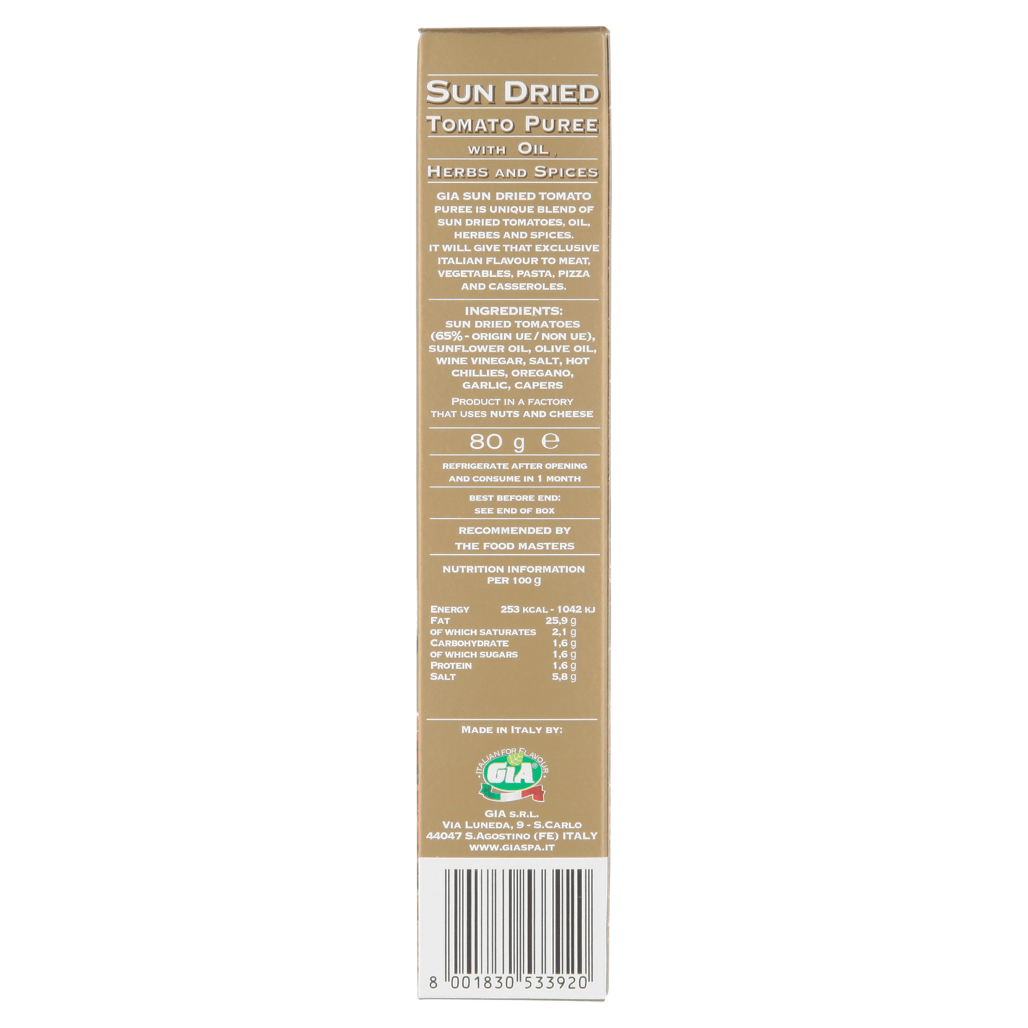 Gia Sun Dried Tomato Puree with Oil, Herbs and Spices 80g - UK Food & Drink - 8001830533920