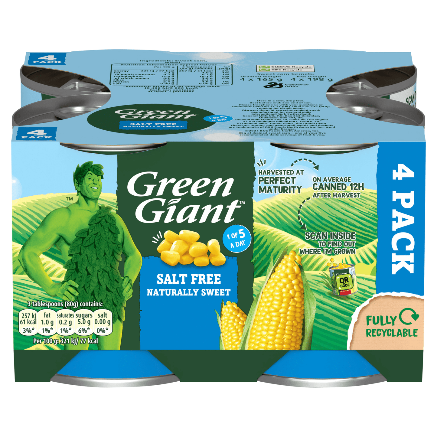 Green Giant Salt Free 4 x 198g - UK Food & Drink - 3254474009336