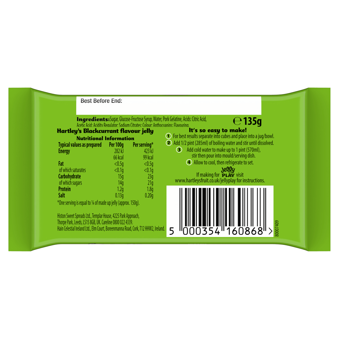 Hartley's Blackcurrant Flavour Jelly 135g - UK Food & Drink - 5000354160868