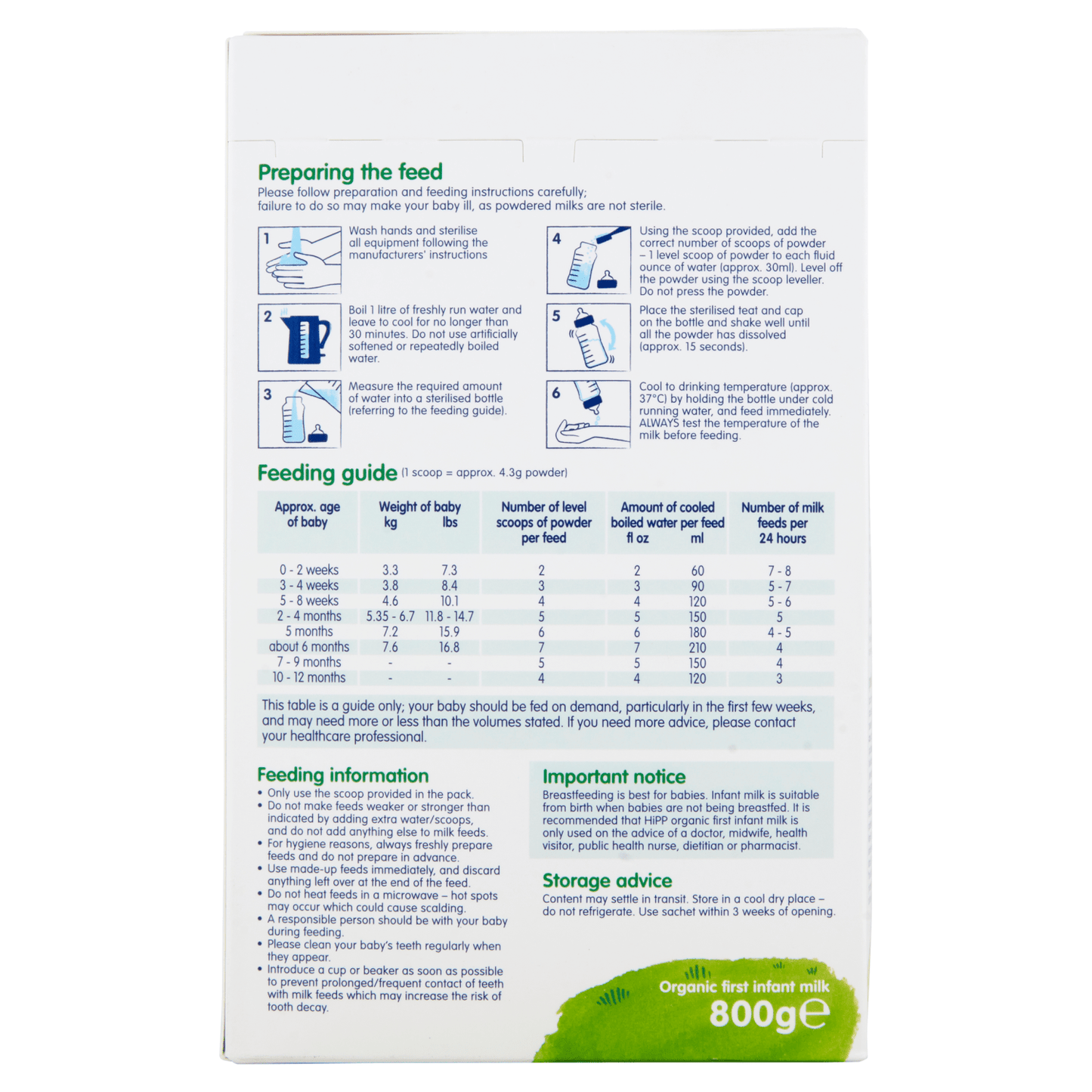 HiPP Organic 1 First Infant Milk from Birth 800g - UK Food & Drink - 4062300139008