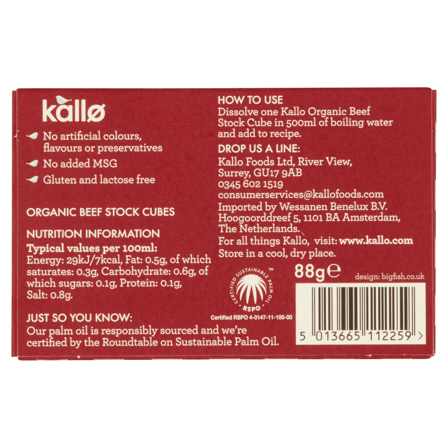 Kallo Organic Beef Stock Cubes 8 x 11g - UK Food & Drink - 5013665112259