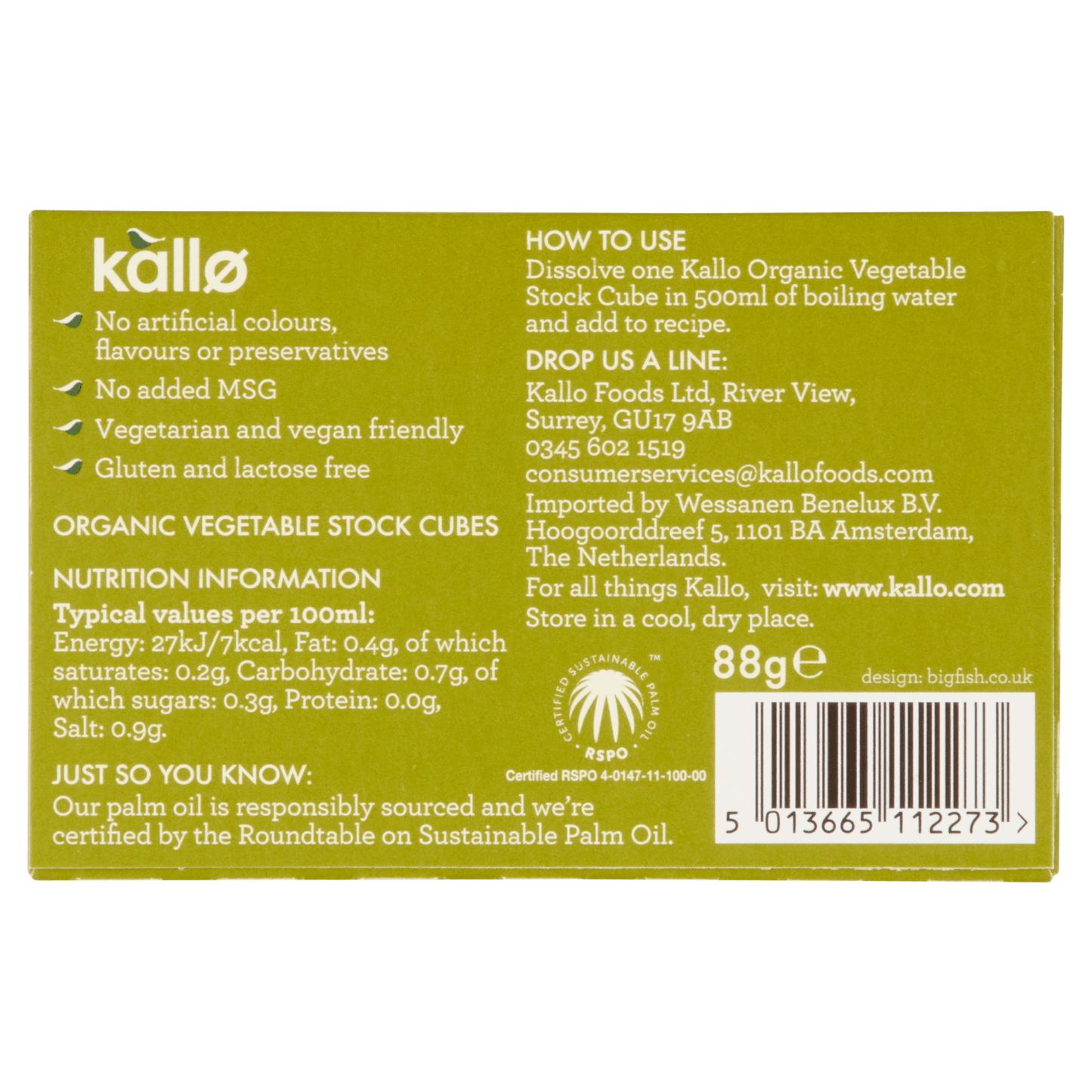 Kallo Organic Vegetable Stock Cubes 8 x 11g - UK Food & Drink - 5013665112273