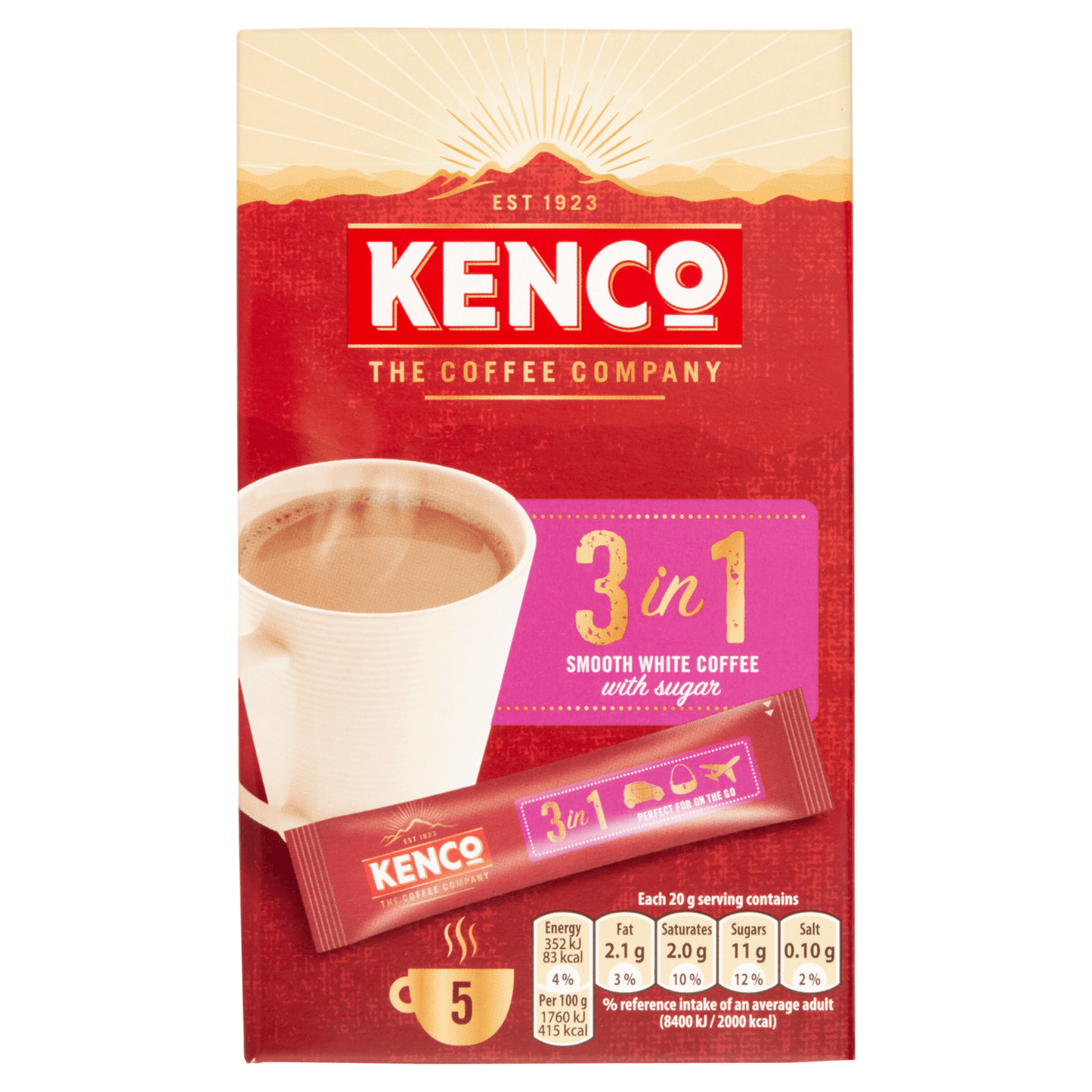 Kenco 3 in 1 Smooth White Instant Coffee with Sugar Sachets x5 - UK Food & Drink - 8711000381830