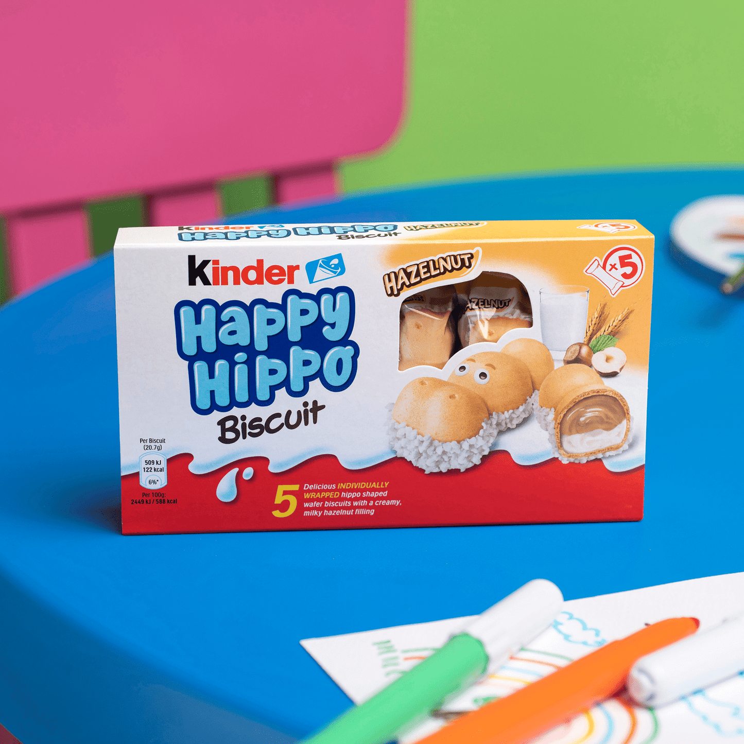 Kinder Happy Hippo Milk Chocolate and Hazelnut Biscuits Multipack 5 x 20.7g (103g) - UK Food & Drink - 80136194
