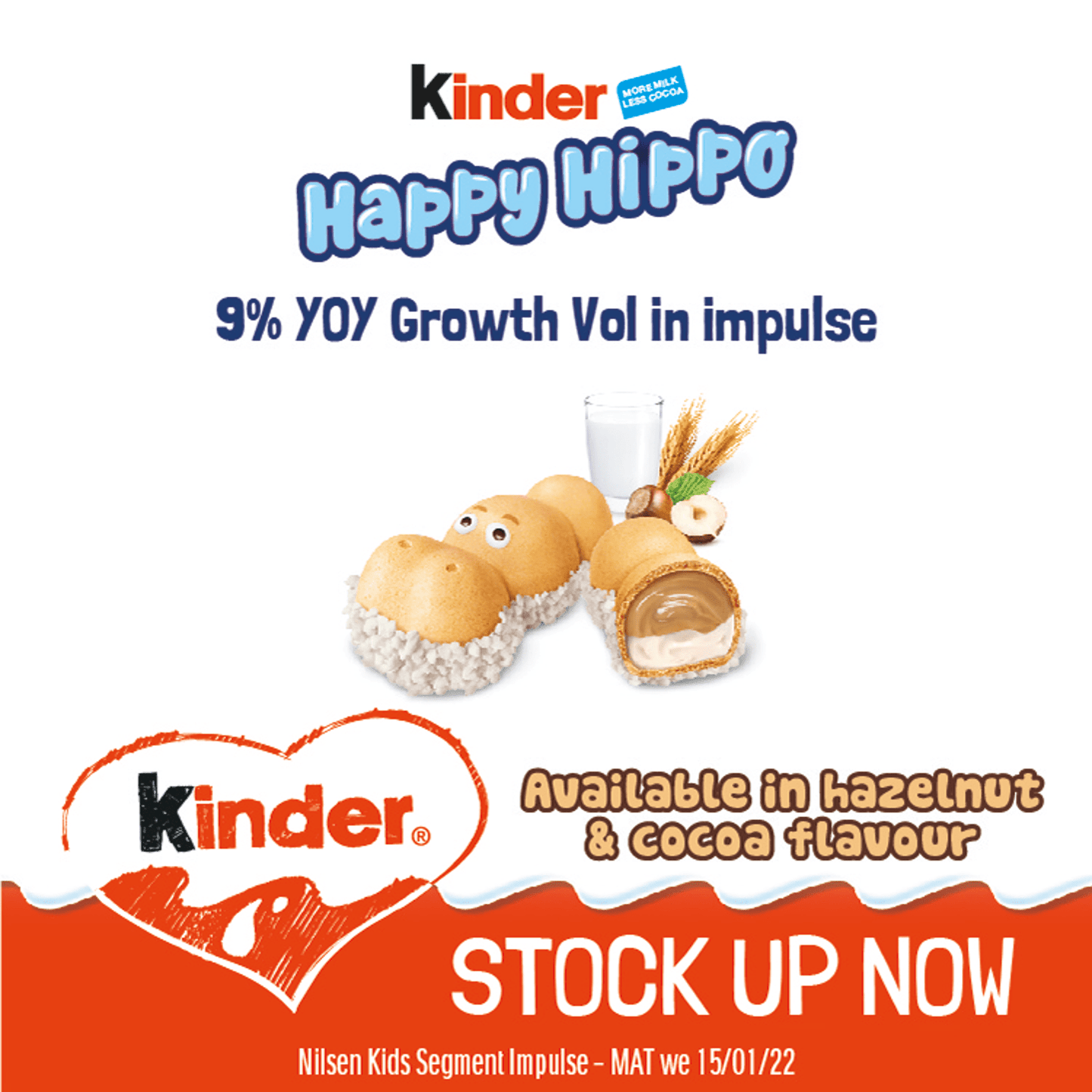 Kinder Happy Hippo Milk Chocolate and Hazelnut Biscuits Multipack 5 x 20.7g (103g) - UK Food & Drink - 80136194