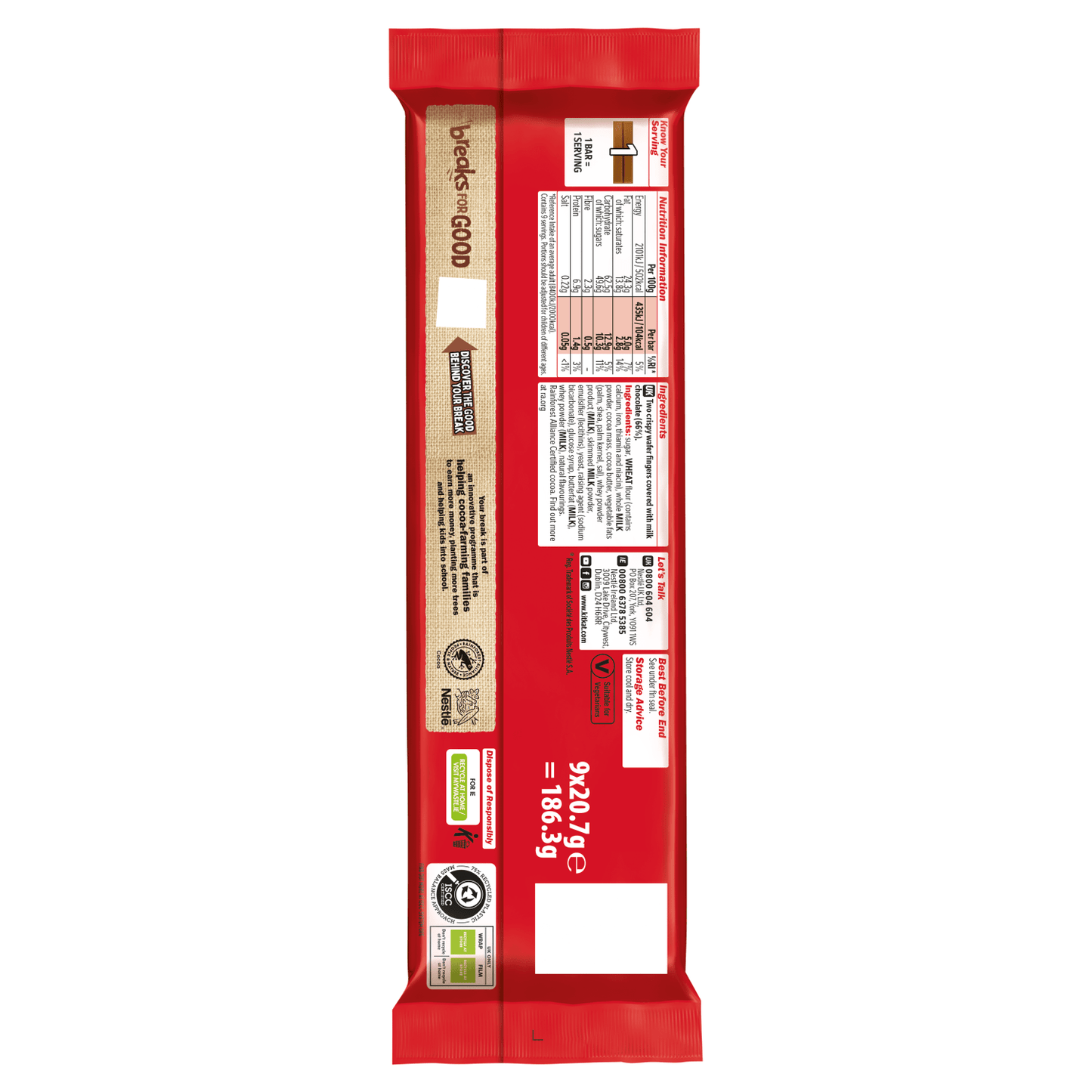 KitKat 2 Finger Original 9 x 20.7g (186.3g) - UK Food & Drink - 7613036099400
