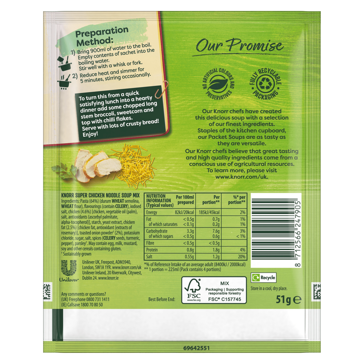 Knorr Soup Mix Super Chicken Noodle 51 g 4 servings - UK Food & Drink - 8712566247905