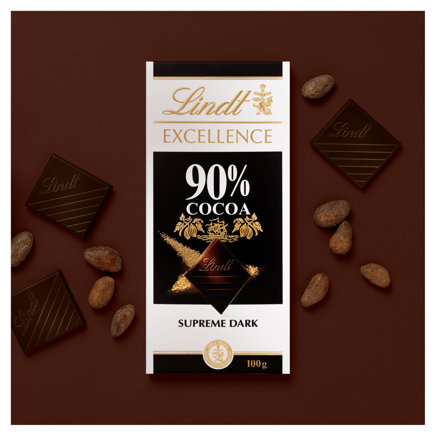 Lindt Excellence Intense Dark 90% Cocoa Chocolate Bar 100g - UK Food & Drink - 3046920029759